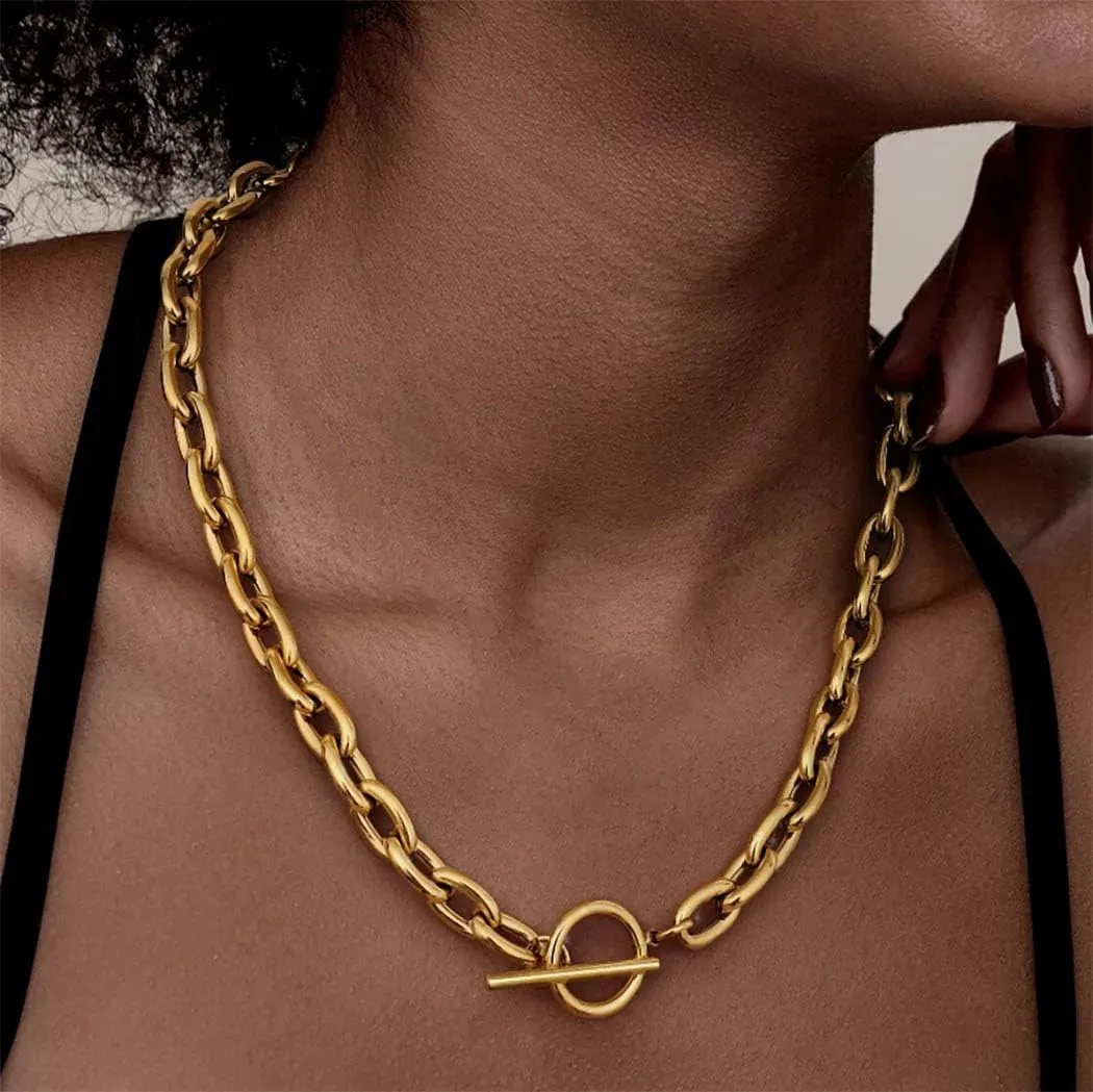 Gold Choker Necklace for Women Trendy Pearl Toggle Pendant Necklaces Chain Jewelry Paperclip Chains