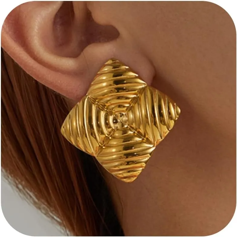 Gold Chunky Earrings for Women Large Gold Statement Earrings Big Gold Teardrop Stud Earrings Exaggerated Geometric Dangle Earrings Vintage Jewelry for Women