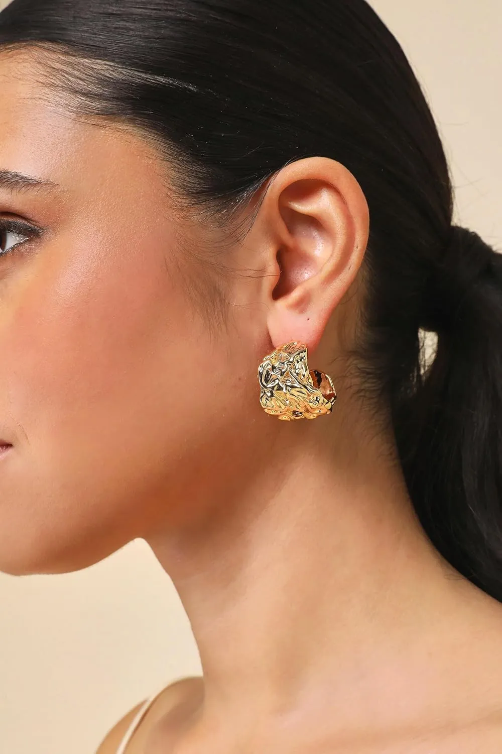 Gold Chunky Earrings for Women, Trendy Statement Earrings 14K Gold Plated Hypoallergenic Large Dangle Earrings Gold Thick Geometric Rectangle Drop Earring