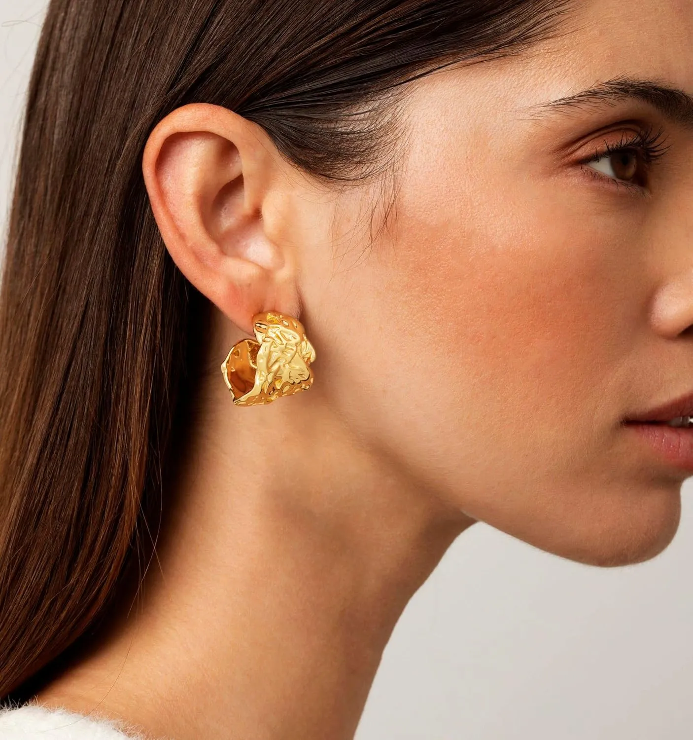 Gold Chunky Earrings for Women, Trendy Statement Earrings 14K Gold Plated Hypoallergenic Large Dangle Earrings Gold Thick Geometric Rectangle Drop Earring