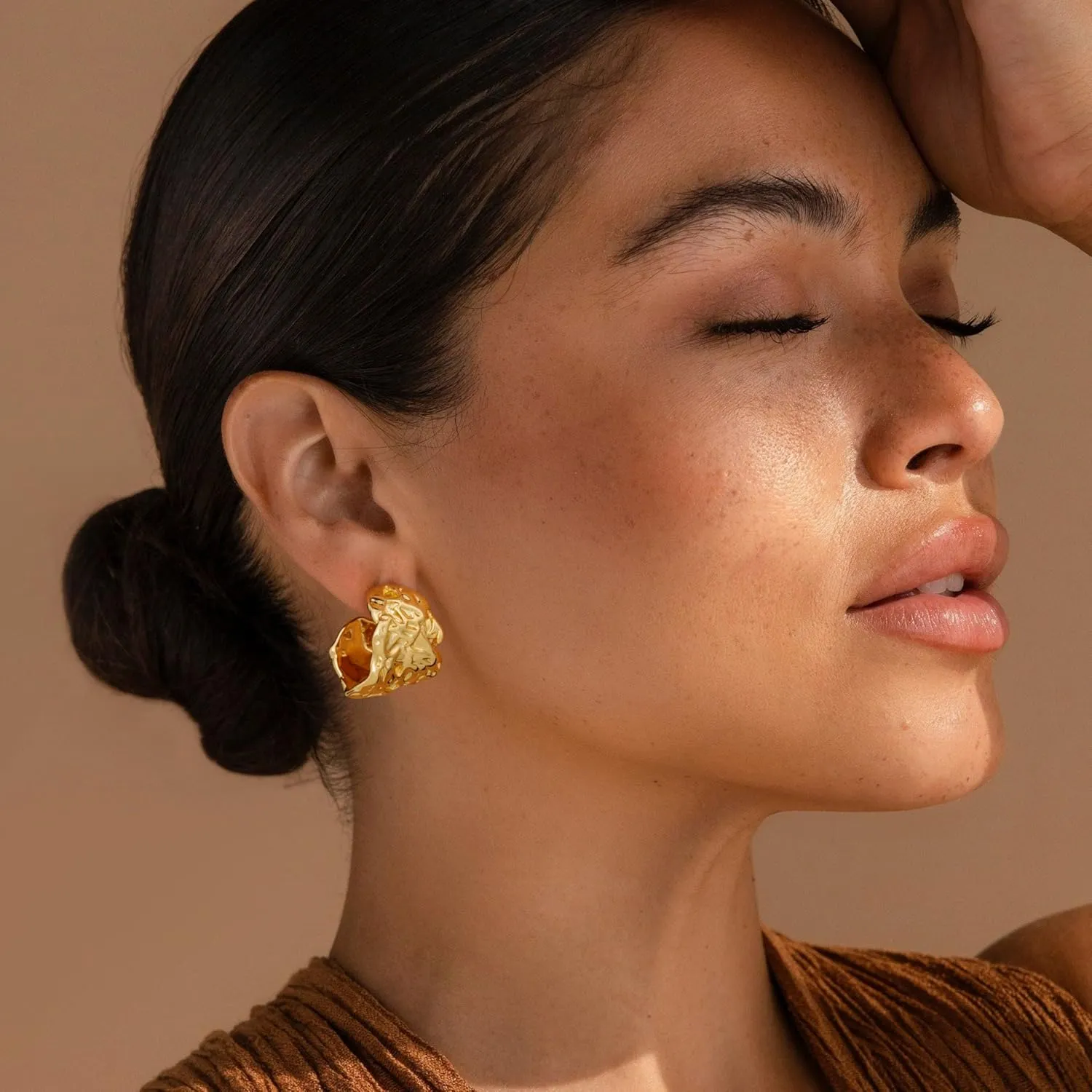 Gold Chunky Earrings for Women, Trendy Statement Earrings 14K Gold Plated Hypoallergenic Large Dangle Earrings Gold Thick Geometric Rectangle Drop Earring