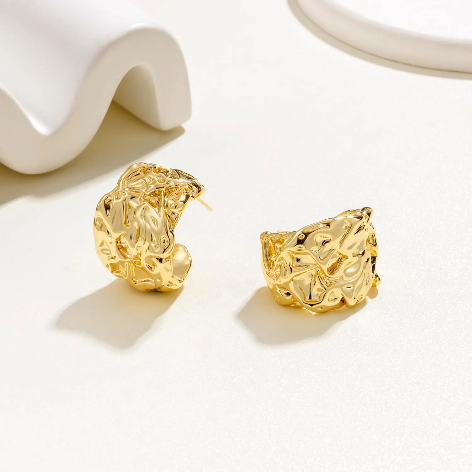 Gold Chunky Earrings for Women, Trendy Statement Earrings 14K Gold Plated Hypoallergenic Large Dangle Earrings Gold Thick Geometric Rectangle Drop Earring