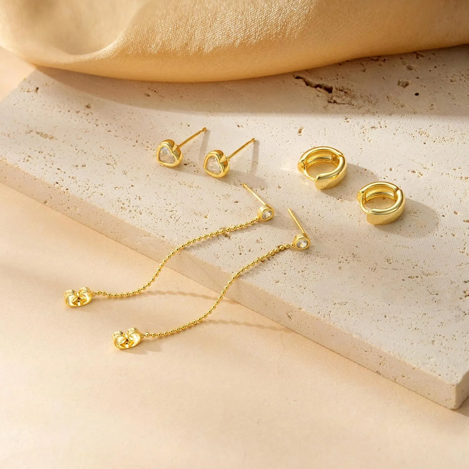 Gold Earrings for Women, Plucar Pearl Earrings for Women Dainty Cubic Zirconia Earrings Studs Chain Earring Set Gold Hoop Earrings for Women Trendy Jewelry