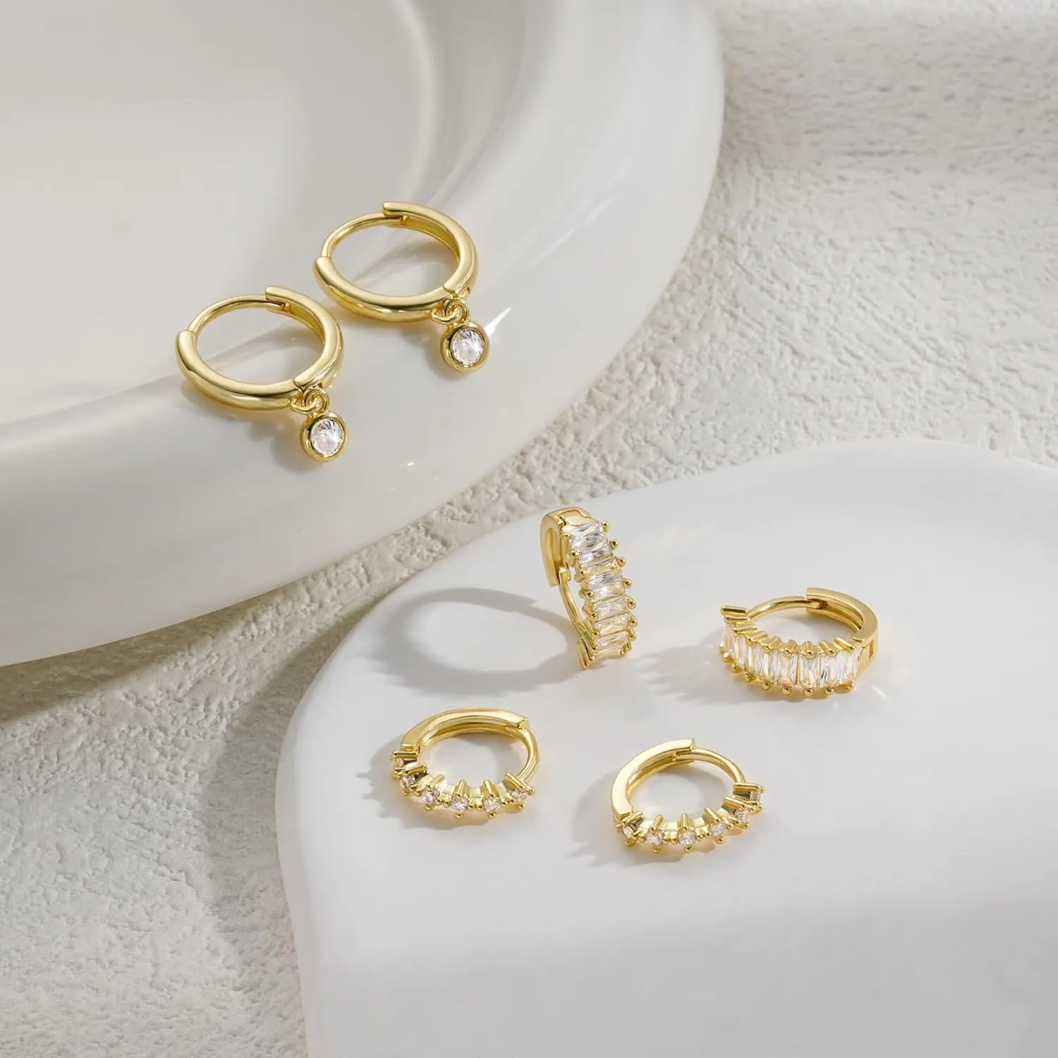 Gold Earrings for Women Trendy, 14K Hoop Huggies Small Dainty Lightweight Studs Cuffs Set Cartilage Multiple Piercing Jewelry Gifts