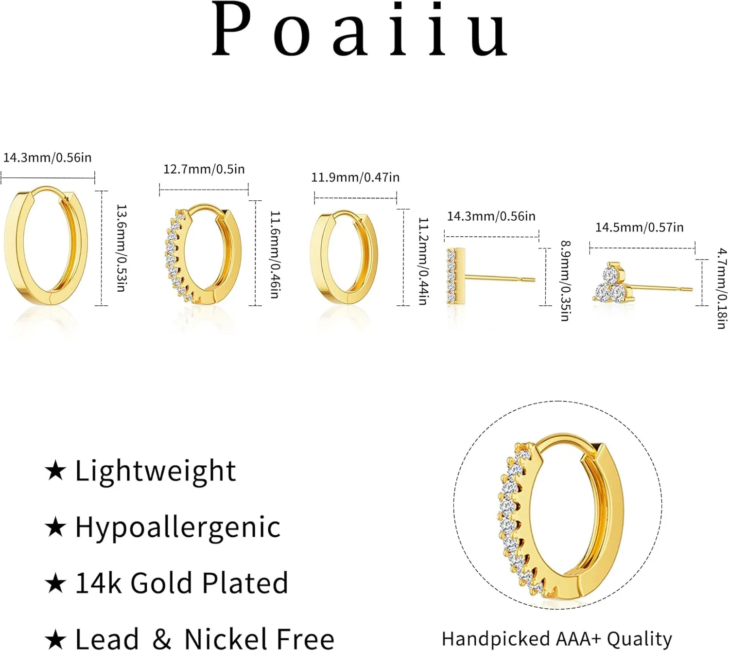 Gold Earrings for Women Trendy, 14K Hoop Huggies Small Dainty Lightweight Studs Cuffs Set Cartilage Multiple Piercing Jewelry Gifts
