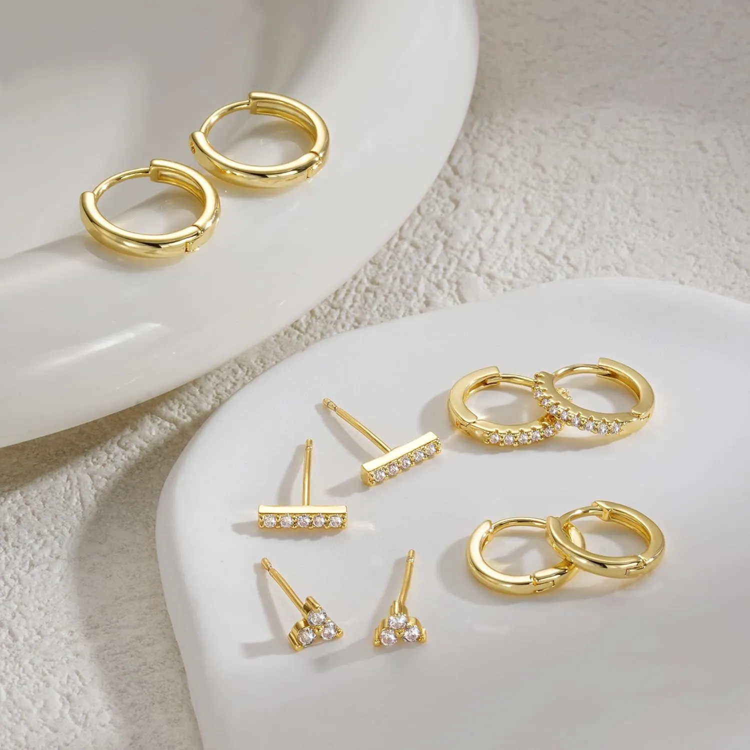 Gold Earrings for Women Trendy, 14K Hoop Huggies Small Dainty Lightweight Studs Cuffs Set Cartilage Multiple Piercing Jewelry Gifts