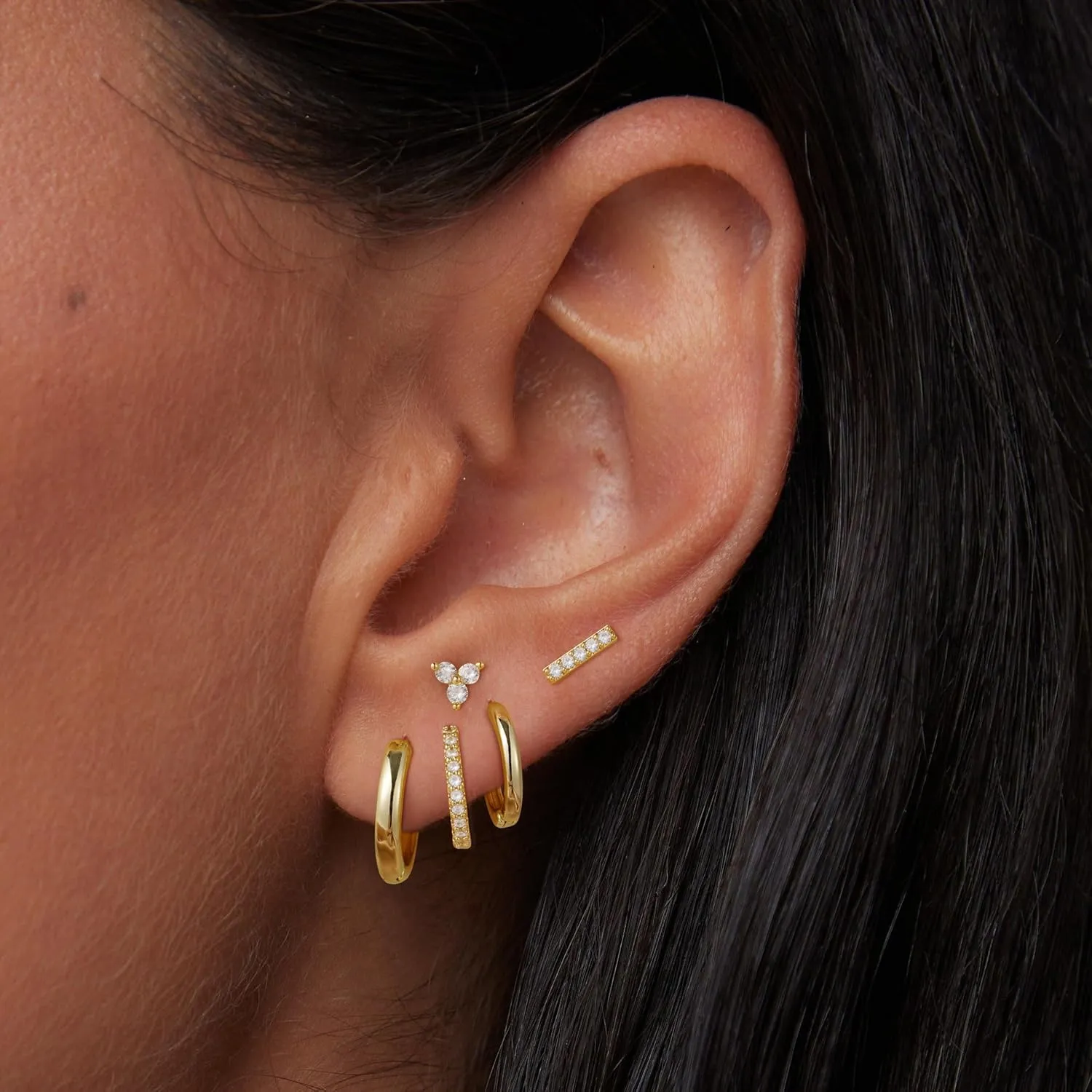 Gold Earrings for Women Trendy, 14K Hoop Huggies Small Dainty Lightweight Studs Cuffs Set Cartilage Multiple Piercing Jewelry Gifts