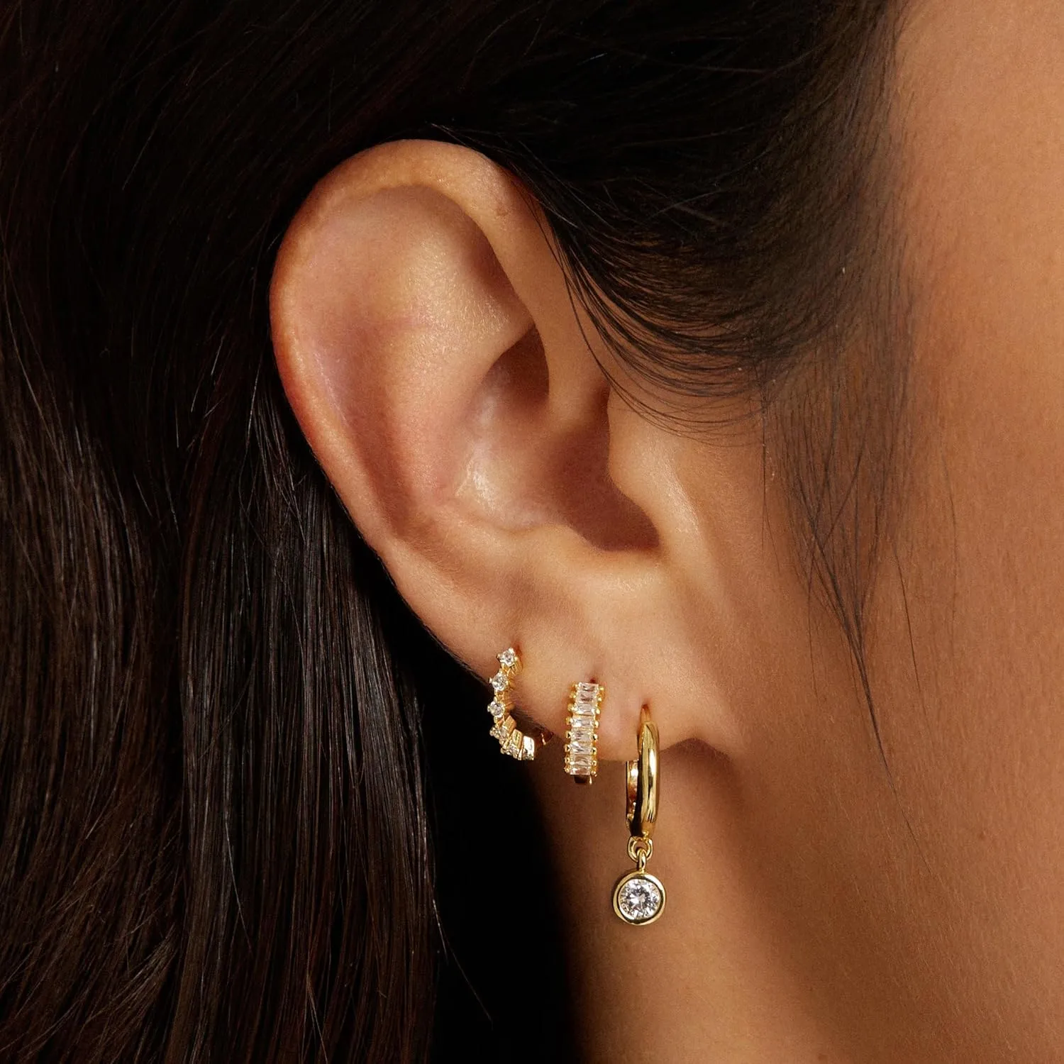 Gold Earrings for Women Trendy, 14K Hoop Huggies Small Dainty Lightweight Studs Cuffs Set Cartilage Multiple Piercing Jewelry Gifts