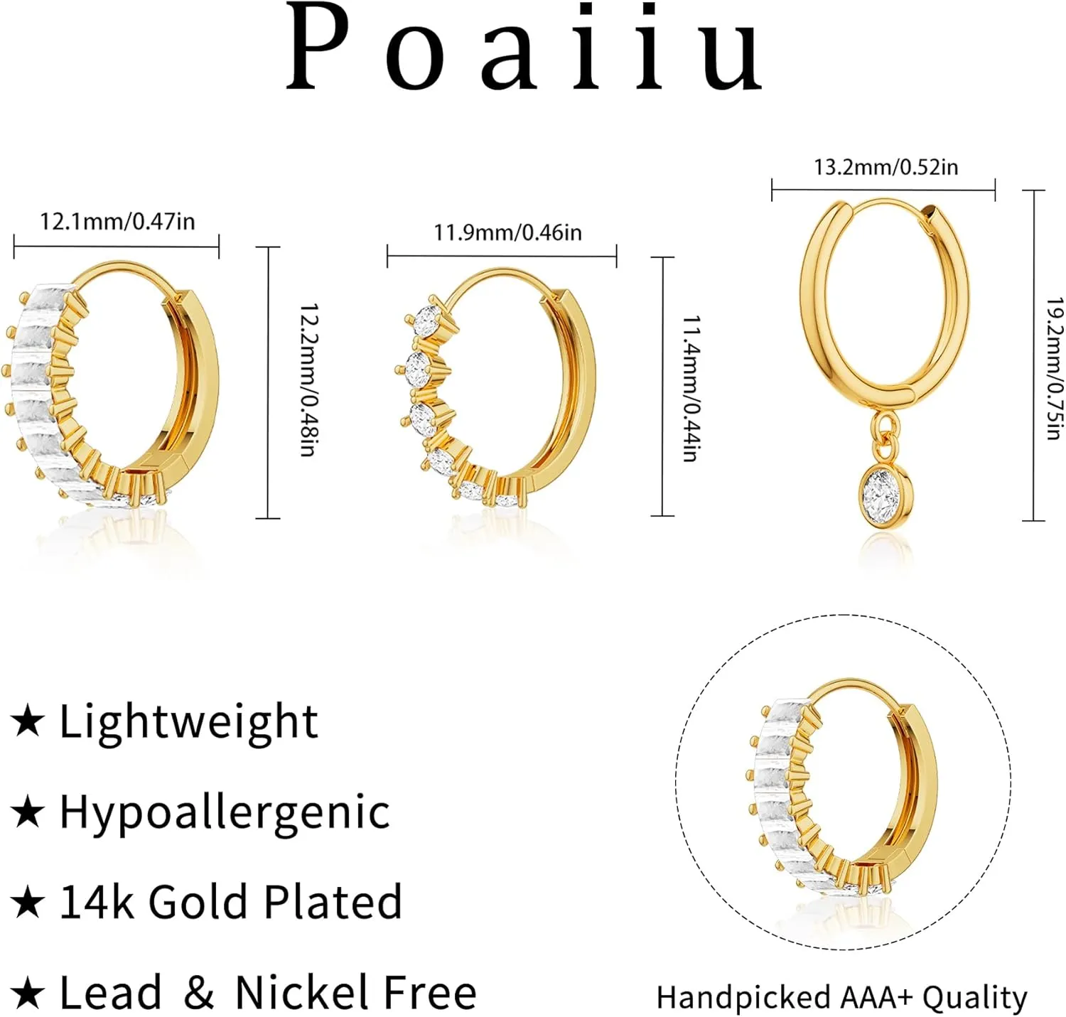 Gold Earrings for Women Trendy, 14K Hoop Huggies Small Dainty Lightweight Studs Cuffs Set Cartilage Multiple Piercing Jewelry Gifts