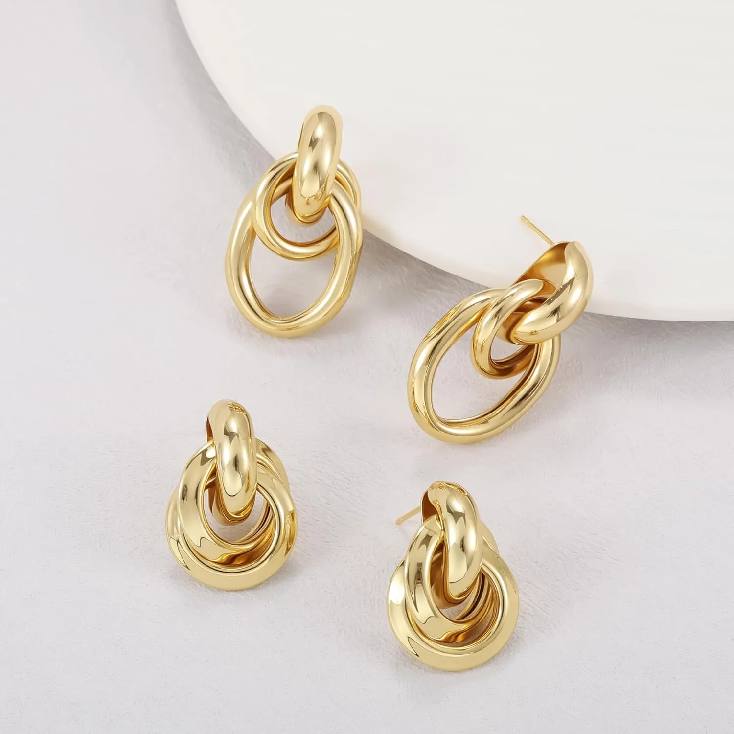 Gold Geometric Drop Dangle Earrings for Women Long Link Dangle Earrings Chunky Gold Stud Earrings for Women 14k Gold Plated Statement Earrings for Women Trendy Fashion Gold Jewelr Brass Earrings Set
