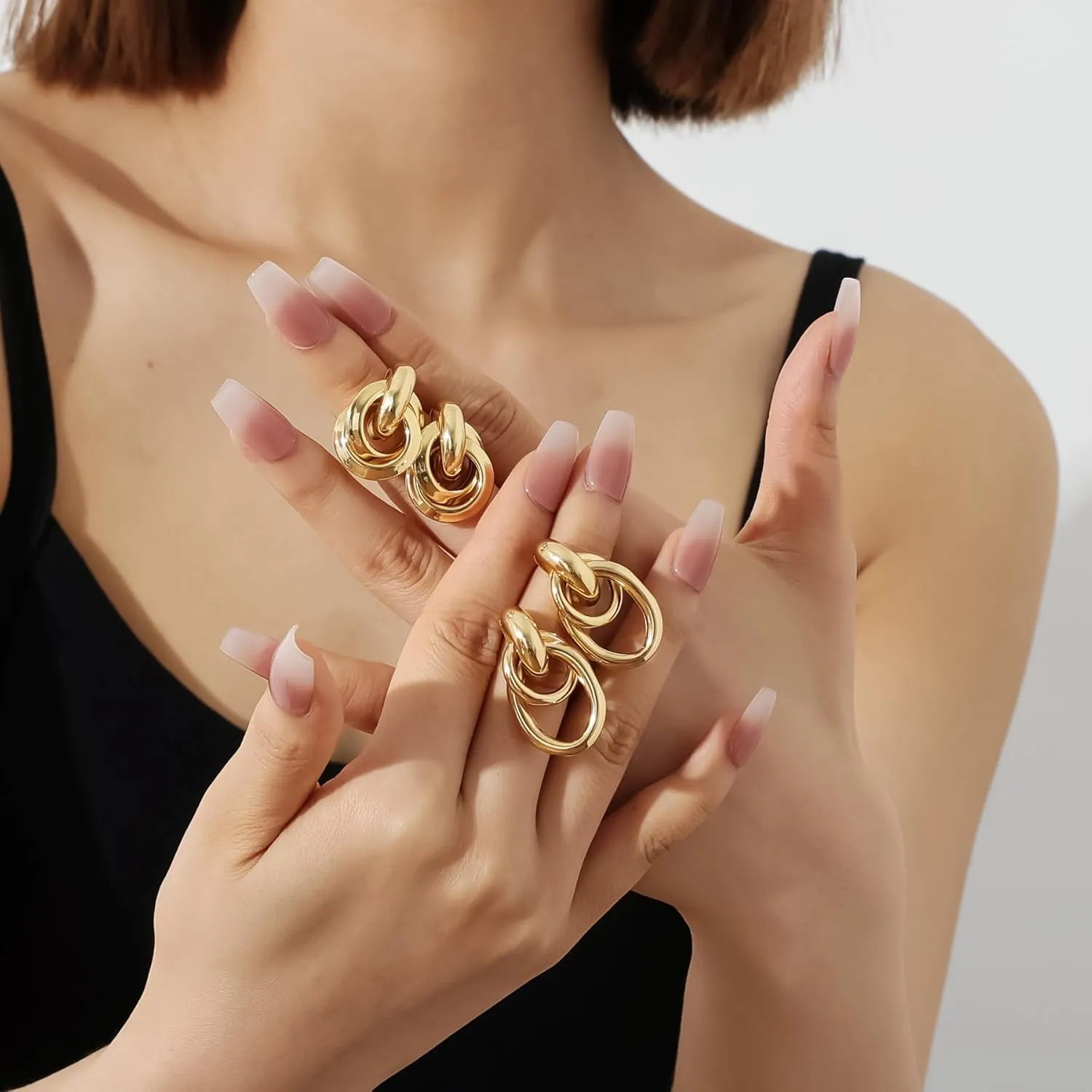 Gold Geometric Drop Dangle Earrings for Women Long Link Dangle Earrings Chunky Gold Stud Earrings for Women 14k Gold Plated Statement Earrings for Women Trendy Fashion Gold Jewelr Brass Earrings Set