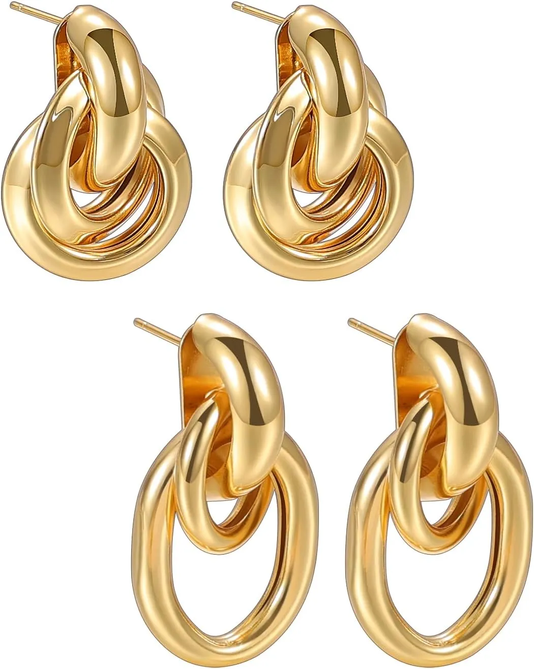 Gold Geometric Drop Dangle Earrings for Women Long Link Dangle Earrings Chunky Gold Stud Earrings for Women 14k Gold Plated Statement Earrings for Women Trendy Fashion Gold Jewelr Brass Earrings Set
