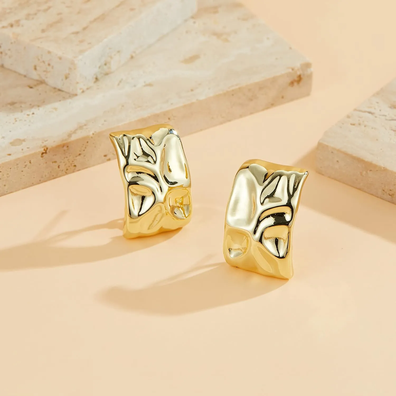 Gold Geometric Earrings for Women, Chunky Gold Dangle Earrings Trendy Vintage Statement Earrings Dupes Jewelry for Her