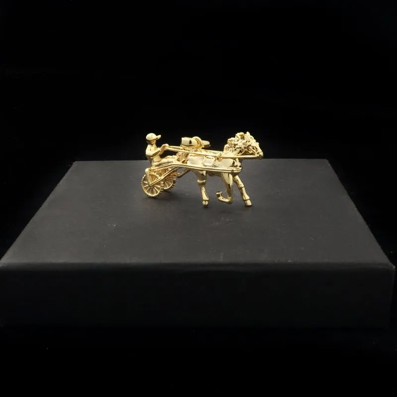 Gold Gypsy Horse & Cart Pendant 20/24 Inch 4mm Cuban Chain