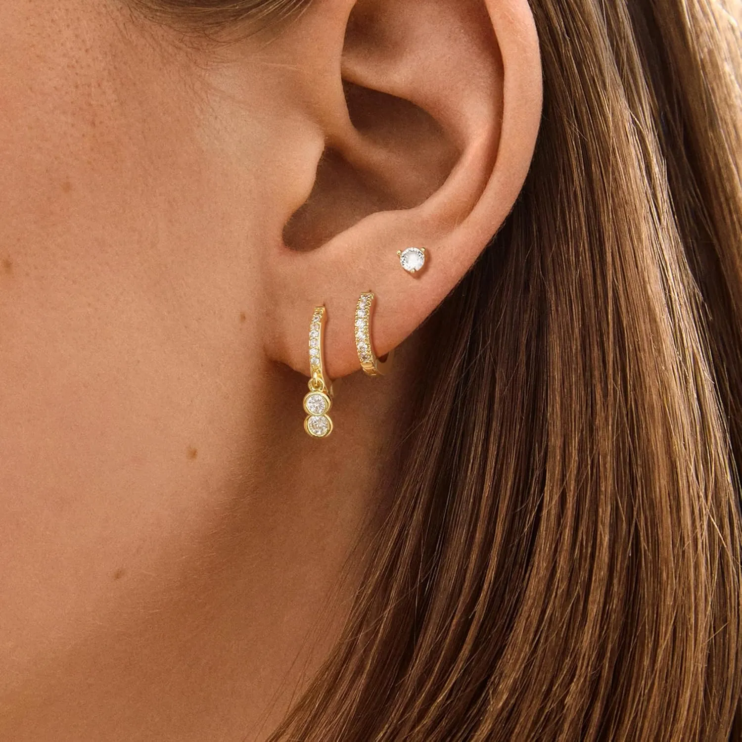 Gold Hoop Earrings - Women's Trendy Hypoallergenic Cubic Zirconia Stud Earrings