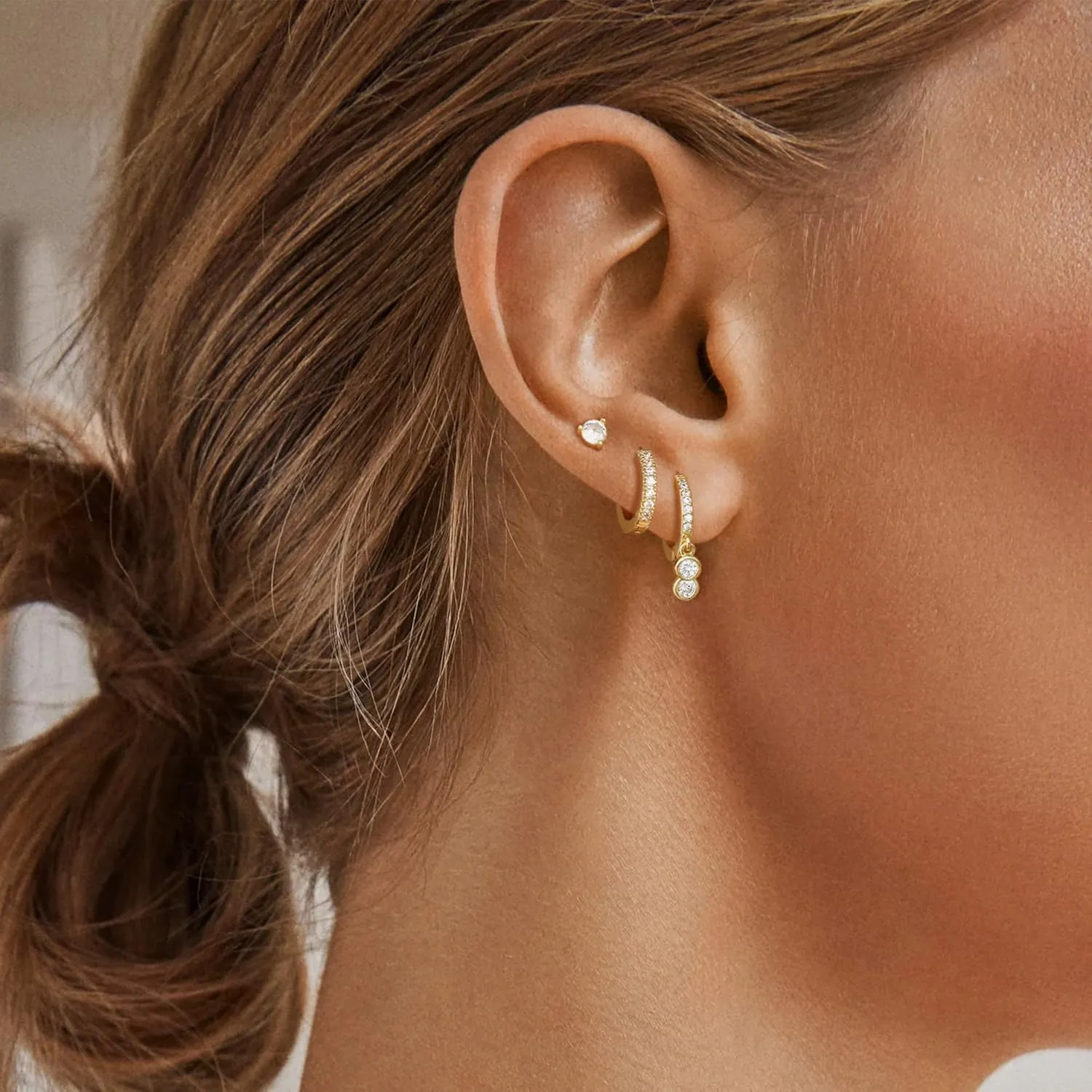 Gold Hoop Earrings - Women's Trendy Hypoallergenic Cubic Zirconia Stud Earrings