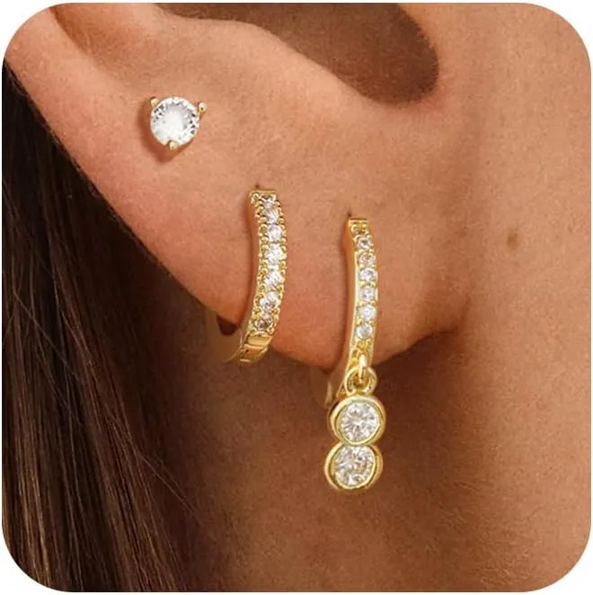 Gold Hoop Earrings - Women's Trendy Hypoallergenic Cubic Zirconia Stud Earrings