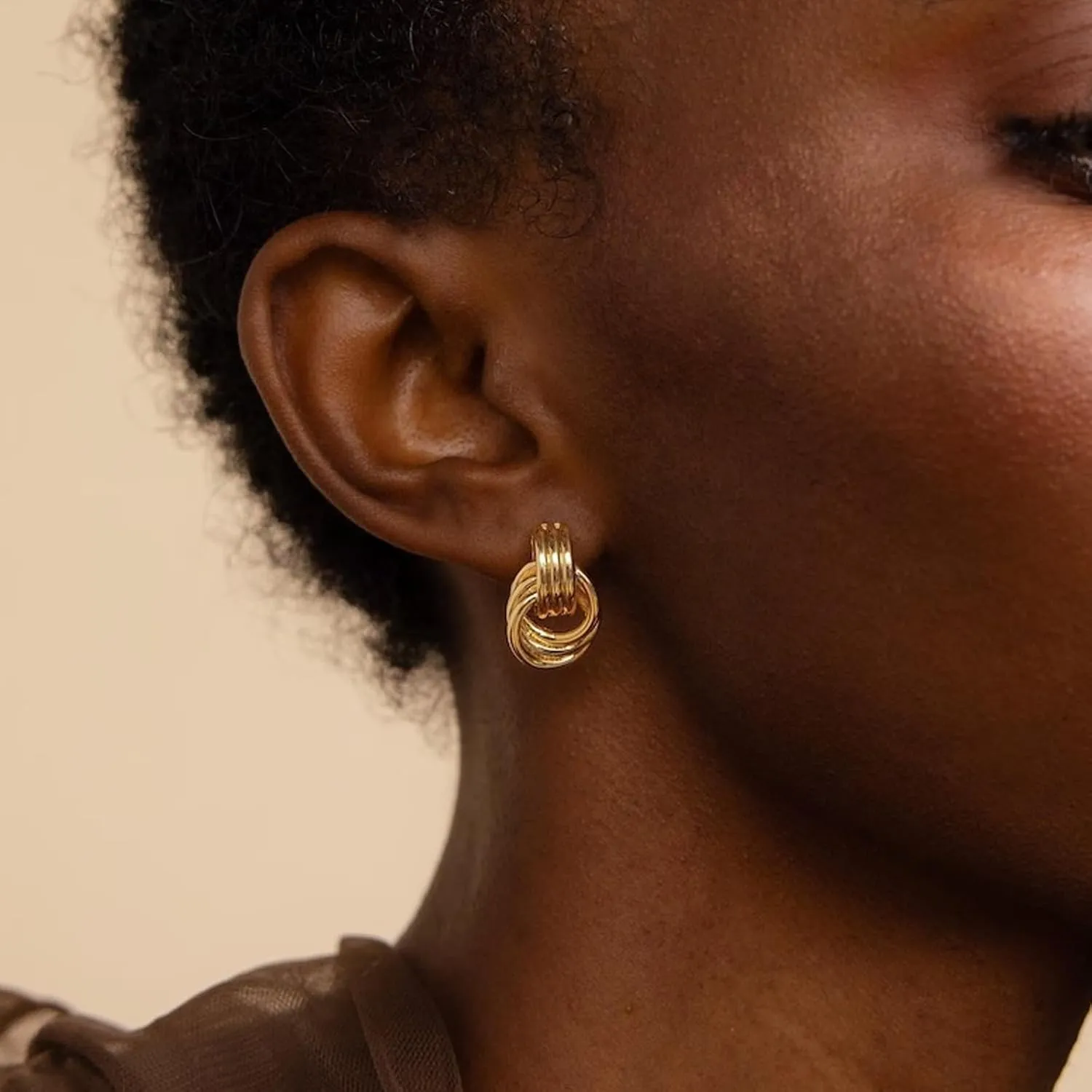 Gold Knot Earrings for Women 14k Gold Plated Chunky Knot Earrings Gold Formal Earrings Geometric Drop Dangle Earrings Gold Statement Twisted Link Earrings Jewelry Gifts for Everyday Wear