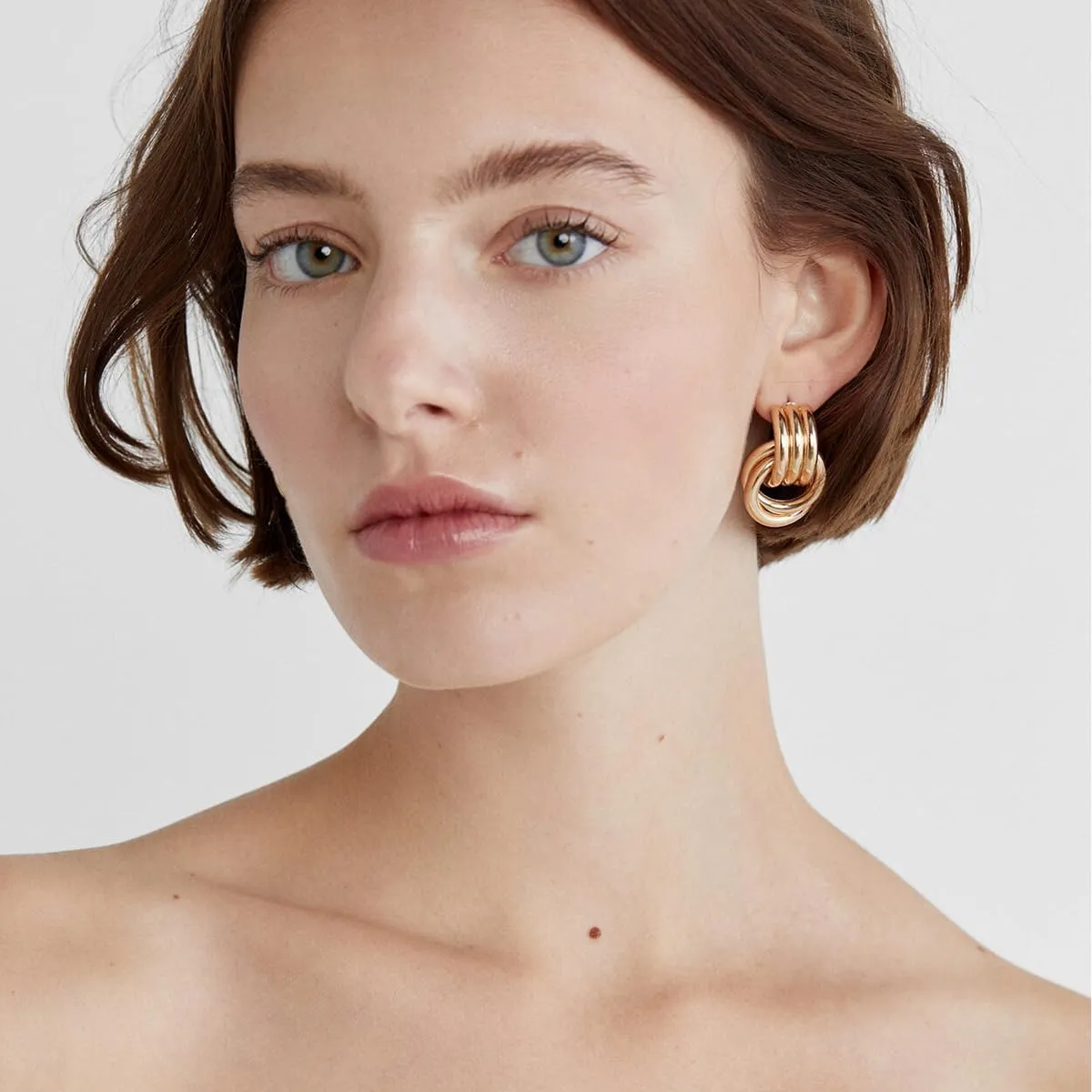 Gold Knot Earrings for Women 14k Gold Plated Chunky Knot Earrings Gold Formal Earrings Geometric Drop Dangle Earrings Gold Statement Twisted Link Earrings Jewelry Gifts for Everyday Wear