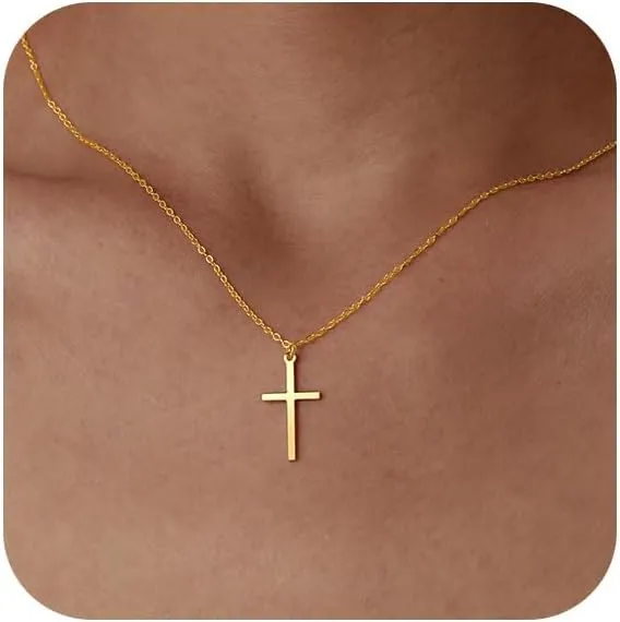 Gold Plated Cross Pendant Necklace for Women Men Non-Tarnish 925 Sterling Silver Cross Necklace Dainty Cross Choker Necklace Trendy Gold Faith Cross Chain Necklace Birthday Jewelry Gifts To My Daughter