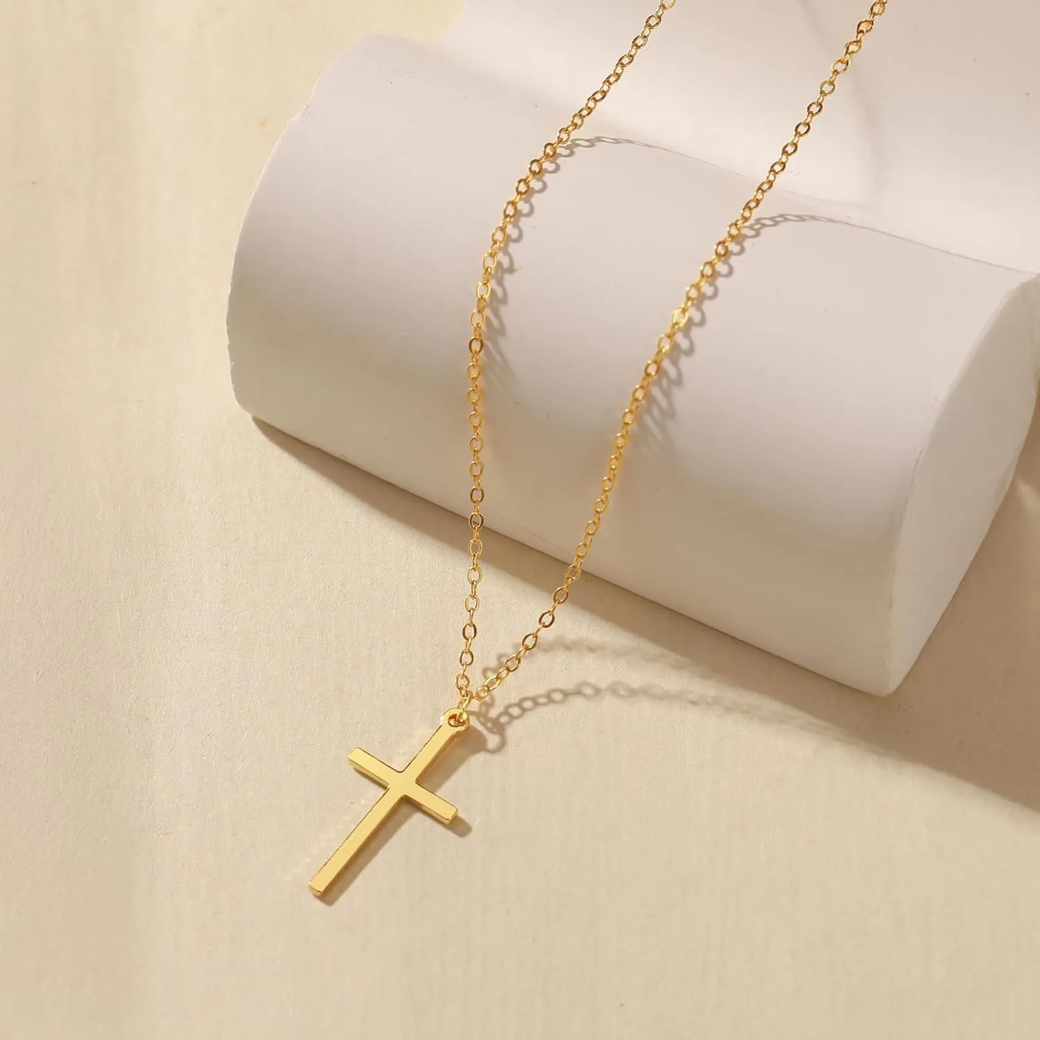 Gold Plated Cross Pendant Necklace for Women Men Non-Tarnish 925 Sterling Silver Cross Necklace Dainty Cross Choker Necklace Trendy Gold Faith Cross Chain Necklace Birthday Jewelry Gifts To My Daughter