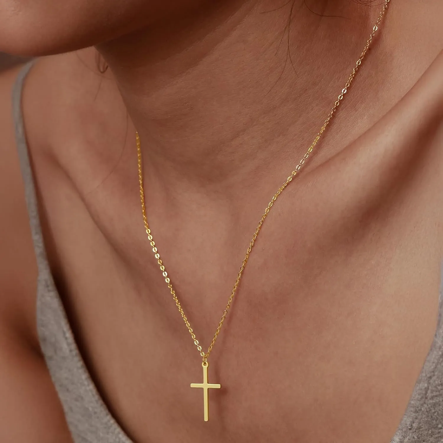 Gold Plated Cross Pendant Necklace for Women Men Non-Tarnish 925 Sterling Silver Cross Necklace Dainty Cross Choker Necklace Trendy Gold Faith Cross Chain Necklace Birthday Jewelry Gifts To My Daughter