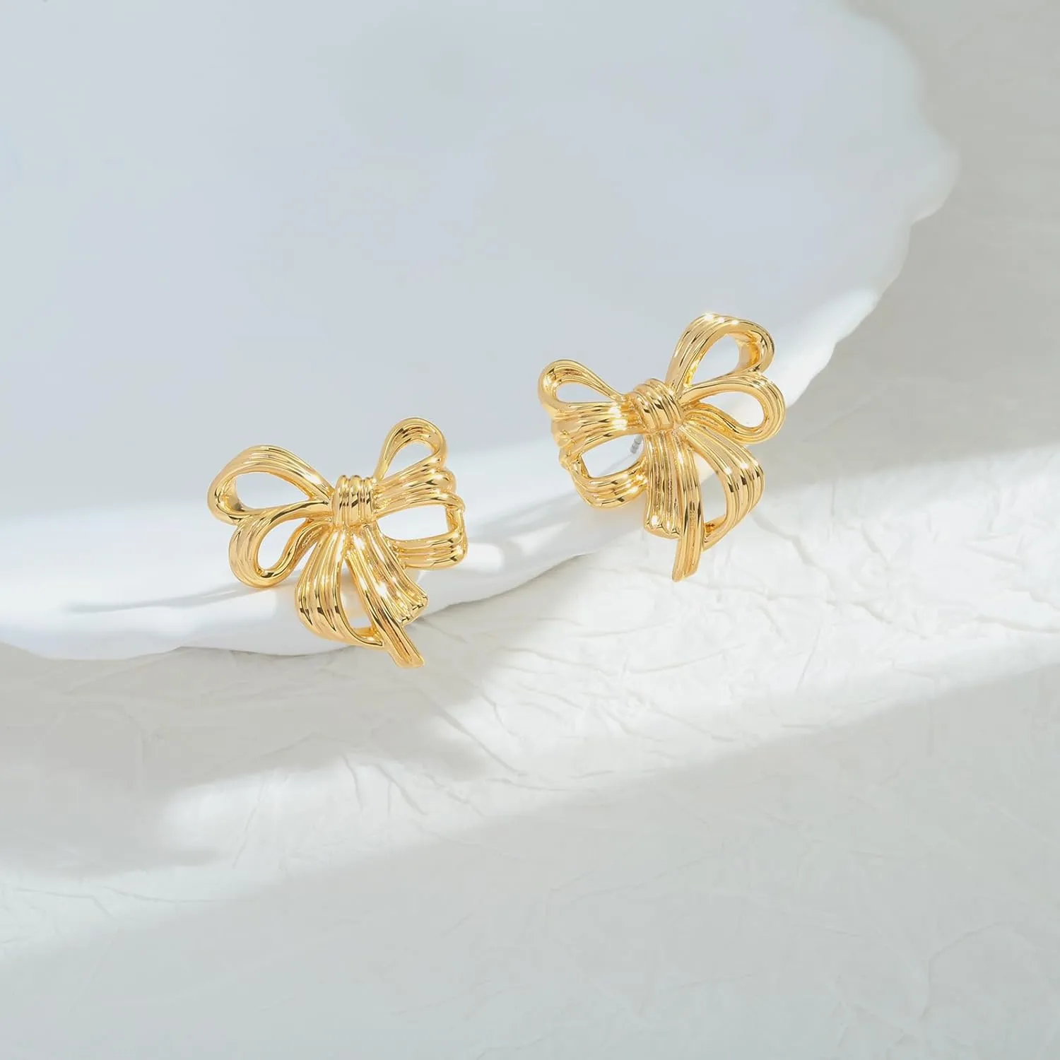 Gold Silver Bow Earrings for Women Cute Bowknot Stud Earrings Trendy Ribbon Bow Earrings Fashion Jewelry