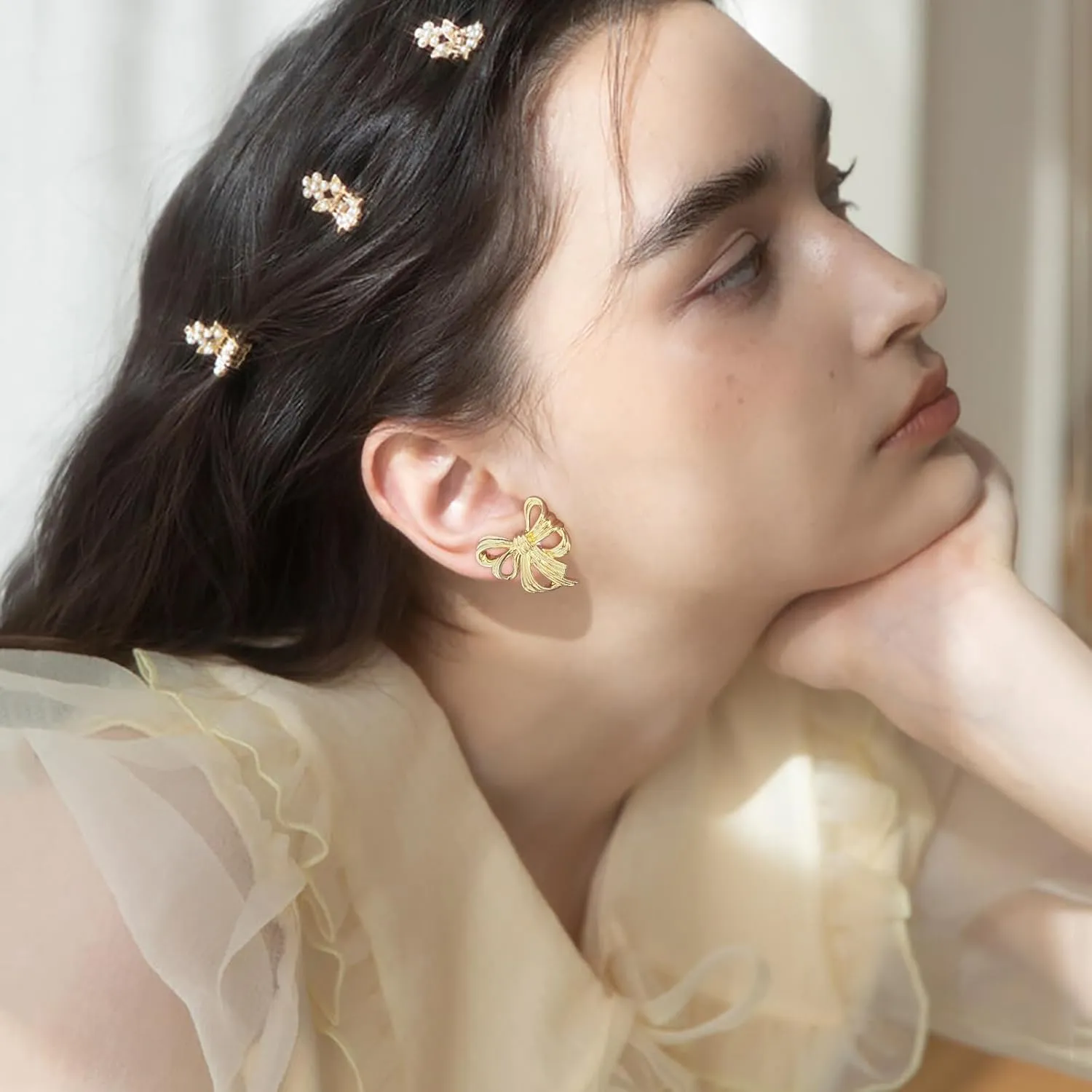Gold Silver Bow Earrings for Women Cute Bowknot Stud Earrings Trendy Ribbon Bow Earrings Fashion Jewelry