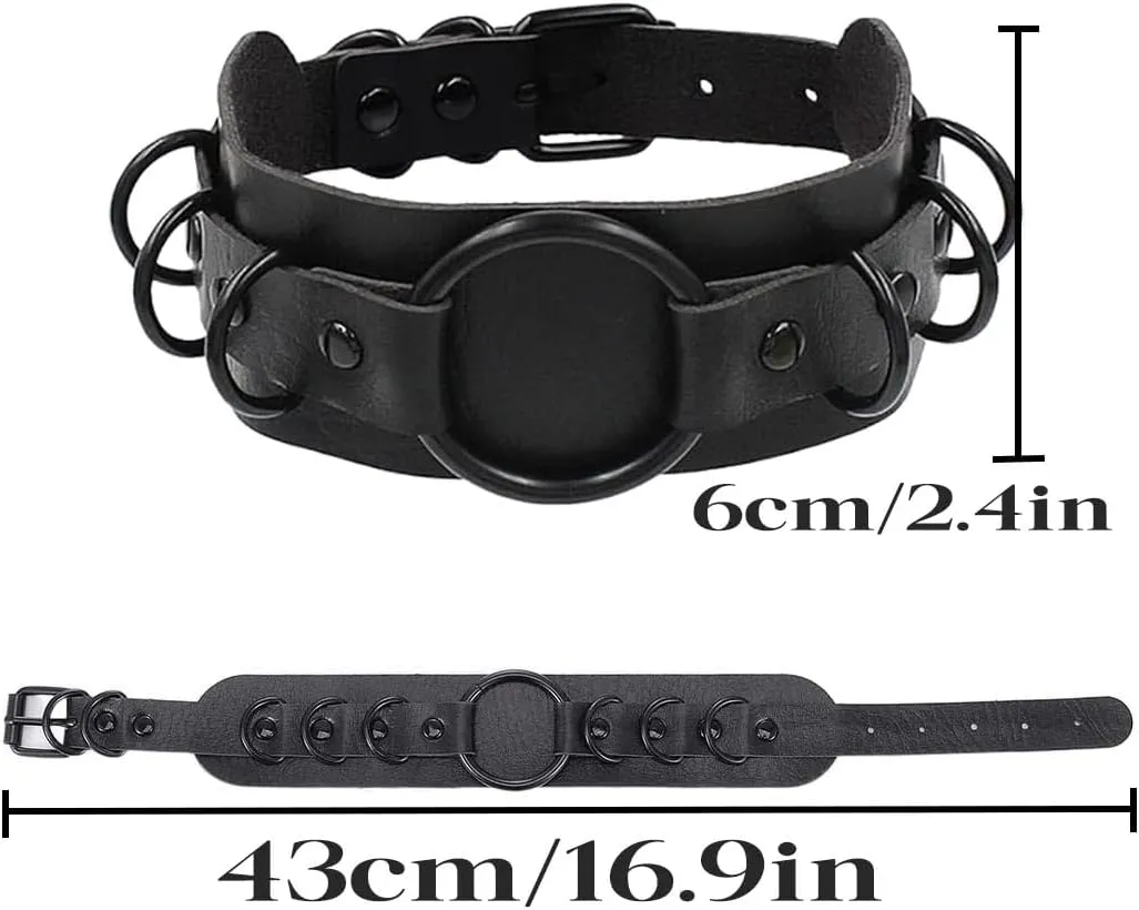 Gothic Leather Choker Necklace Punk Choker Collar Rings Nightclub Party Adjustable Necklaces Chain for Women