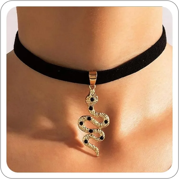 Gothic Snake Choker - Black Velvet Stretch Necklace - Halloween Goth Punk Snake Choker Jewelry