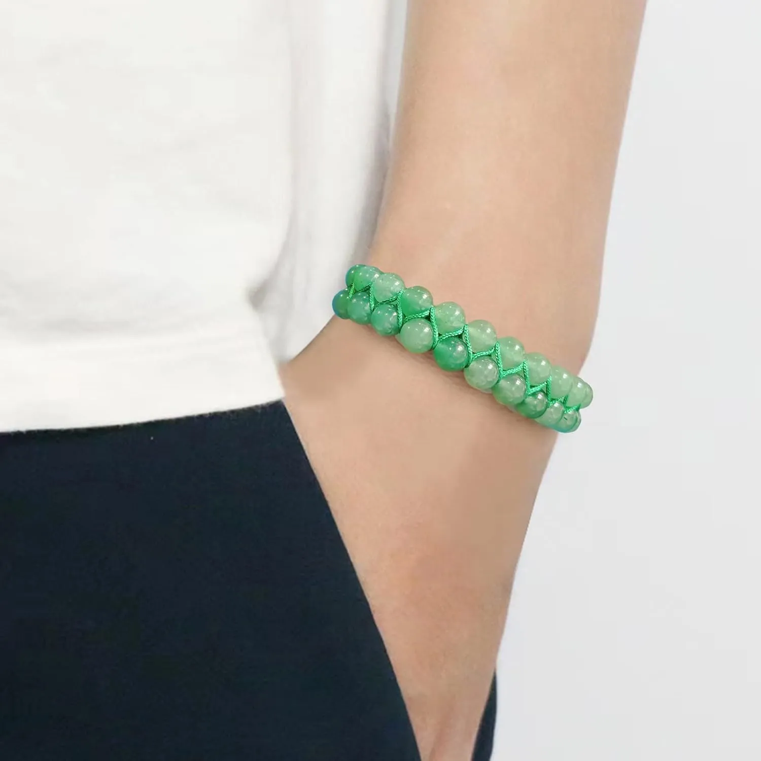 Green Jade Bracelet Double Row Healing Wrap Adjustable Woven Bracelets Meditation Relax Anxiety Bangle for Womens Mens (green)