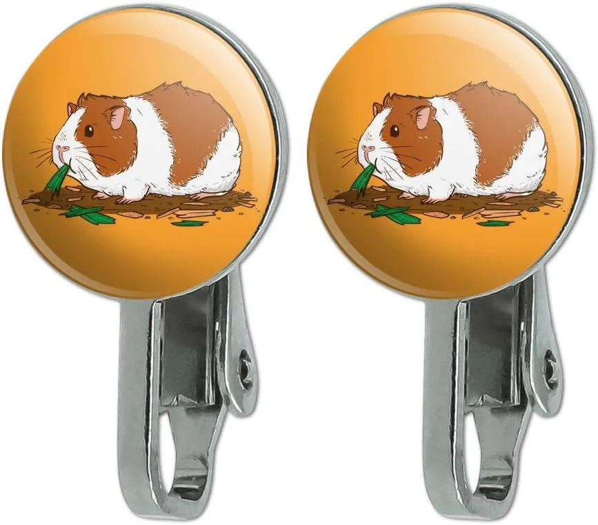 Guinea Pig Eating Novelty Clip-On Stud Earrings