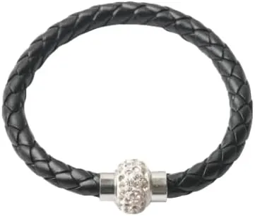 handmade beaded bracelet, suitable for both men and women, PU leather rope woven bracelet, couple bracelet (black)