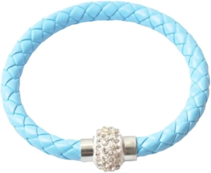 handmade beaded bracelet, suitable for both men and women, PU leather rope woven bracelet, couple bracelet (blue)