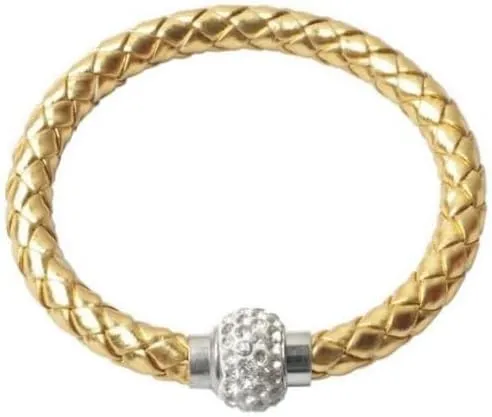 handmade beaded bracelet, suitable for both men and women, PU leather rope woven bracelet, couple bracelet (gold)