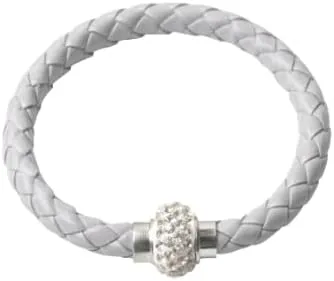 handmade beaded bracelet, suitable for both men and women, PU leather rope woven bracelet, couple bracelet (gray)