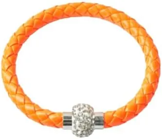 handmade beaded bracelet, suitable for both men and women, PU leather rope woven bracelet, couple bracelet (orange)