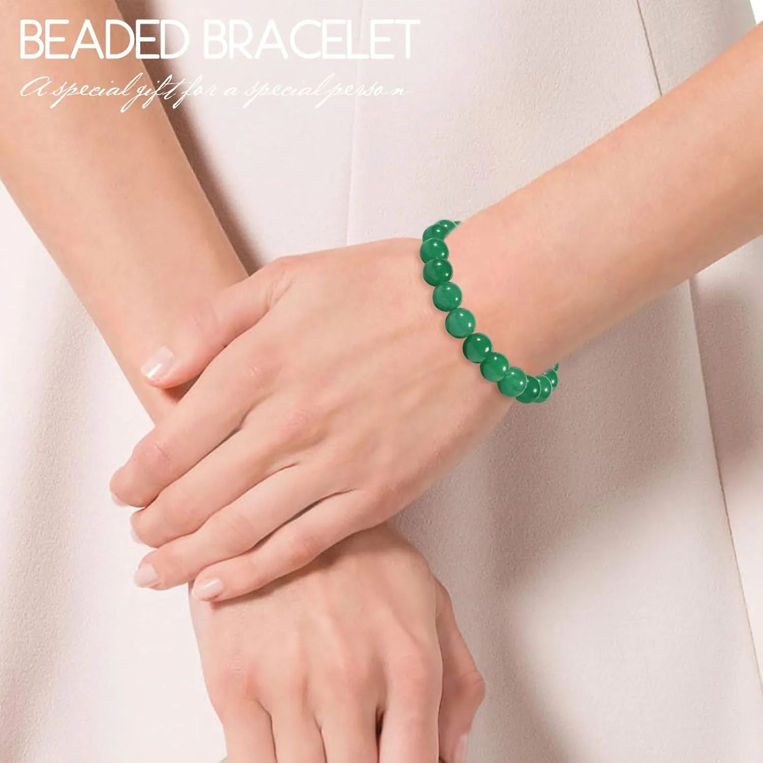 Handmade Green Jade Bracelet for Women,Stress Relief Healing Crystal Bracelet,Natural Jade Bead Bracelet,10MM Stretch Elastic Bracelet,Crystal Jewelry Gifts for Women Men (Jade)