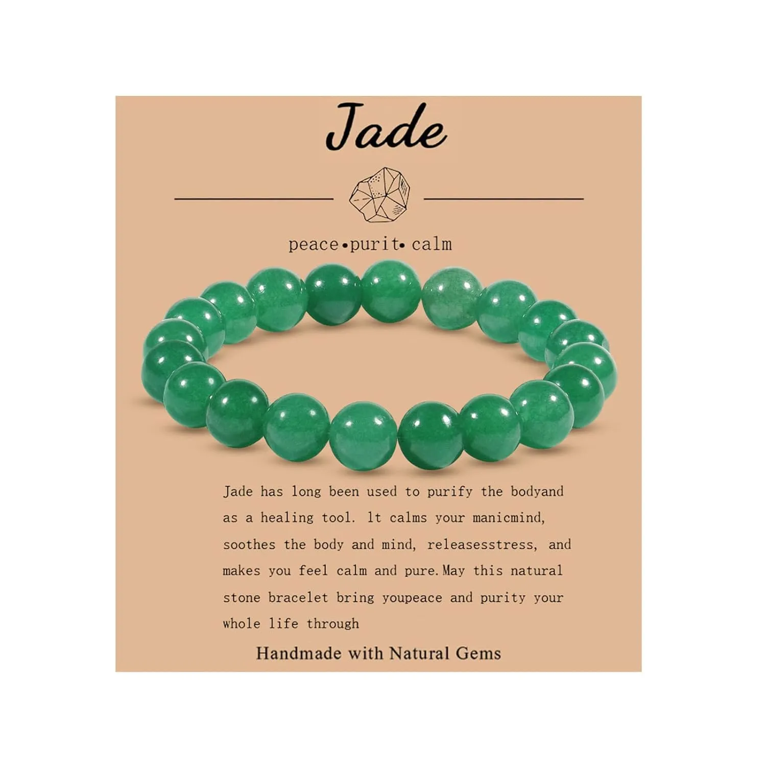 Handmade Green Jade Bracelet for Women,Stress Relief Healing Crystal Bracelet,Natural Jade Bead Bracelet,10MM Stretch Elastic Bracelet,Crystal Jewelry Gifts for Women Men (Jade)