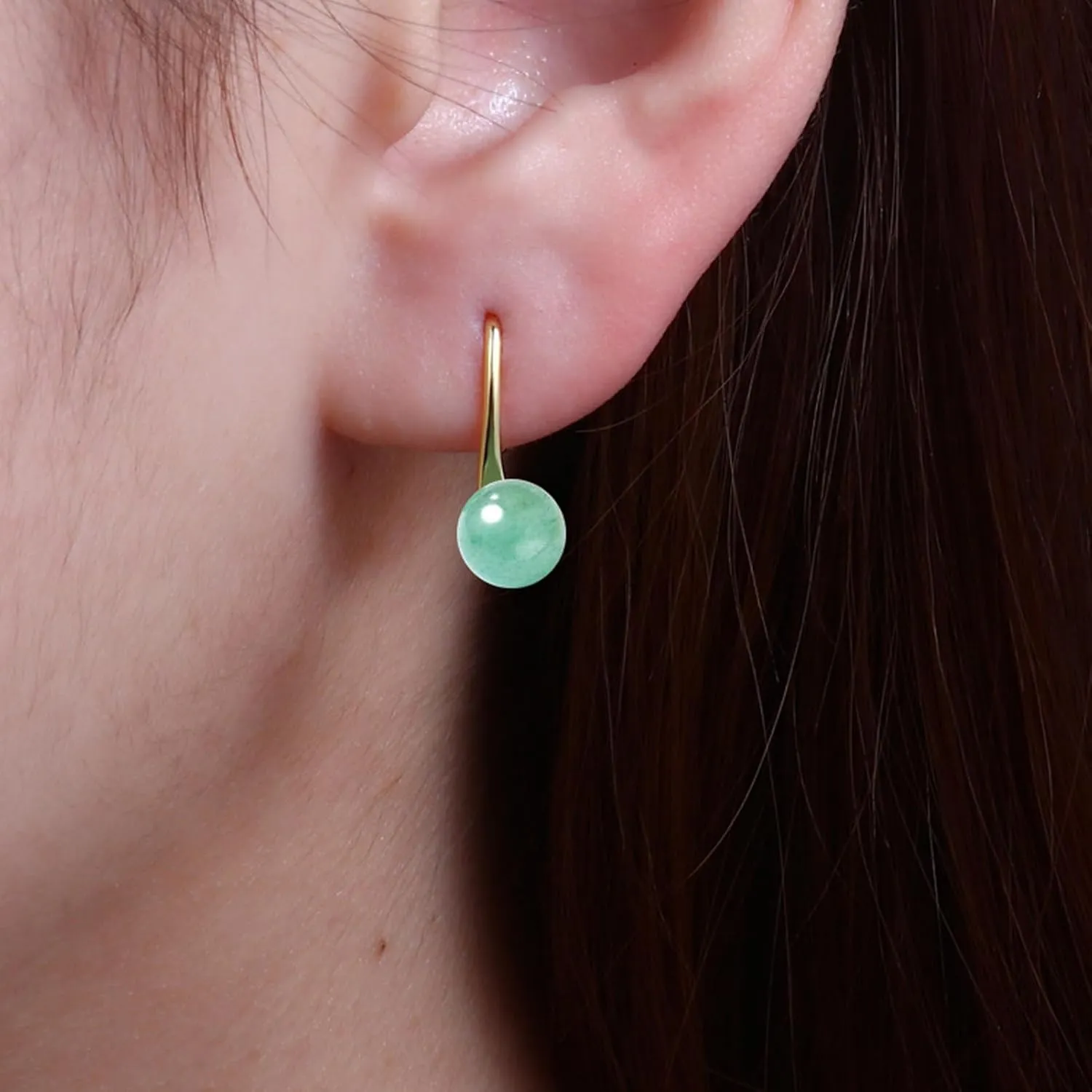 Handmade Jade Drop Earrings for Women, 6.5mm-8.5mm Green Jade Earrings 925 Sterling Silver Dangle Earrings Good Luck Jade Earrings Gift for Birthday Anniversary