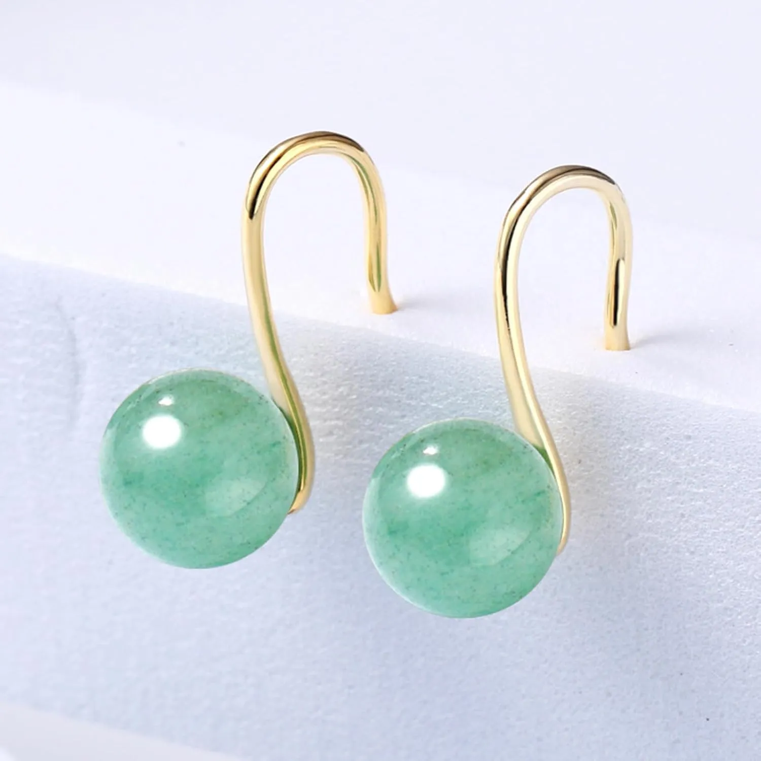 Handmade Jade Drop Earrings for Women, 6.5mm-8.5mm Green Jade Earrings 925 Sterling Silver Dangle Earrings Good Luck Jade Earrings Gift for Birthday Anniversary