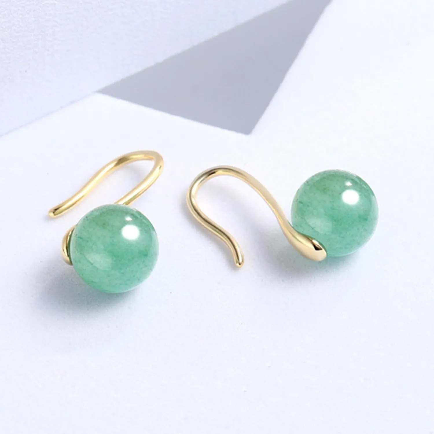 Handmade Jade Drop Earrings for Women, 6.5mm-8.5mm Green Jade Earrings 925 Sterling Silver Dangle Earrings Good Luck Jade Earrings Gift for Birthday Anniversary