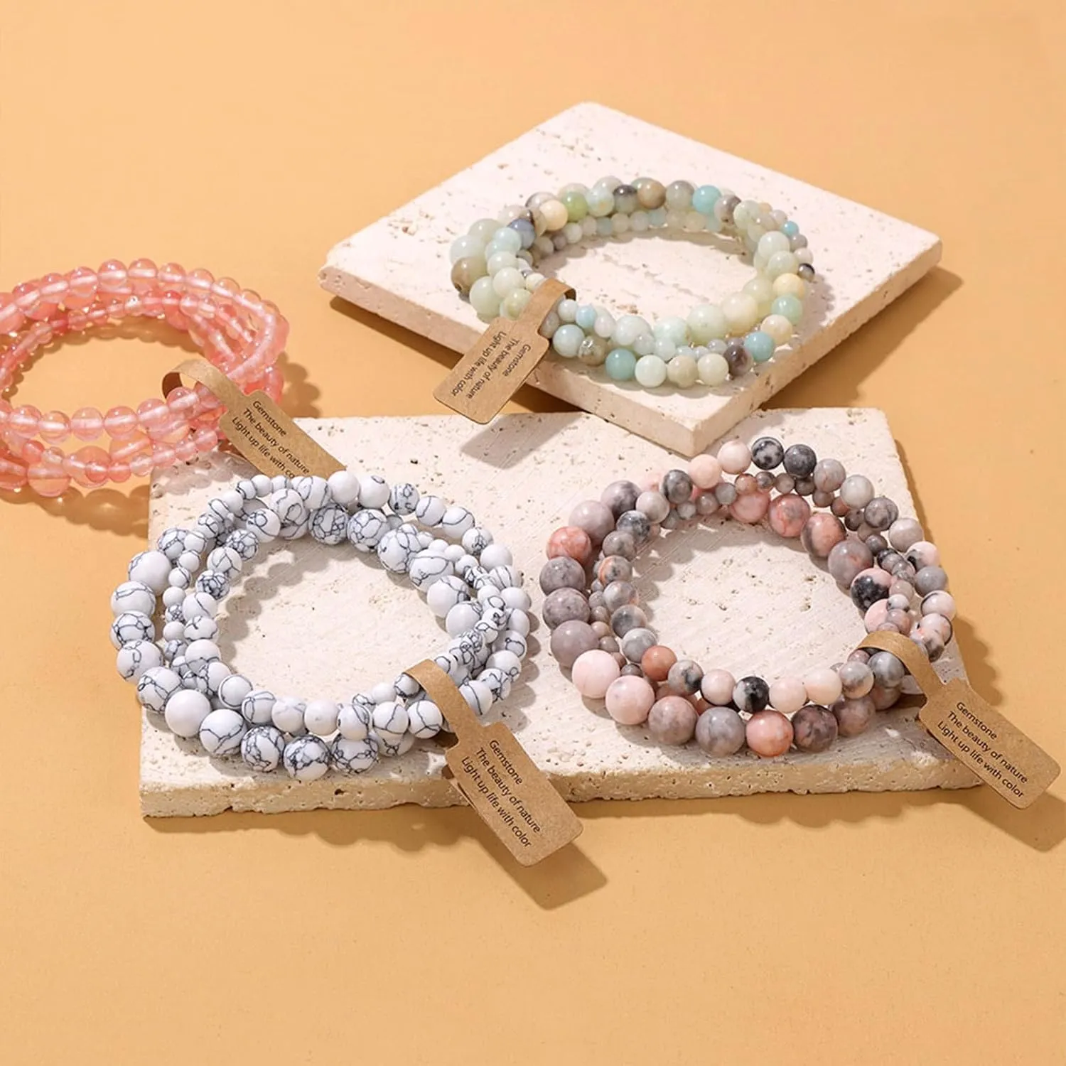 Healing Crystal Bracelet for Women Bead Bracelet Handmade Natural Stone Bracelets Semi-Precious Gemstone Bracelets Stretch Crystal Beaded Bracelets Healing Gifts for Women Girls