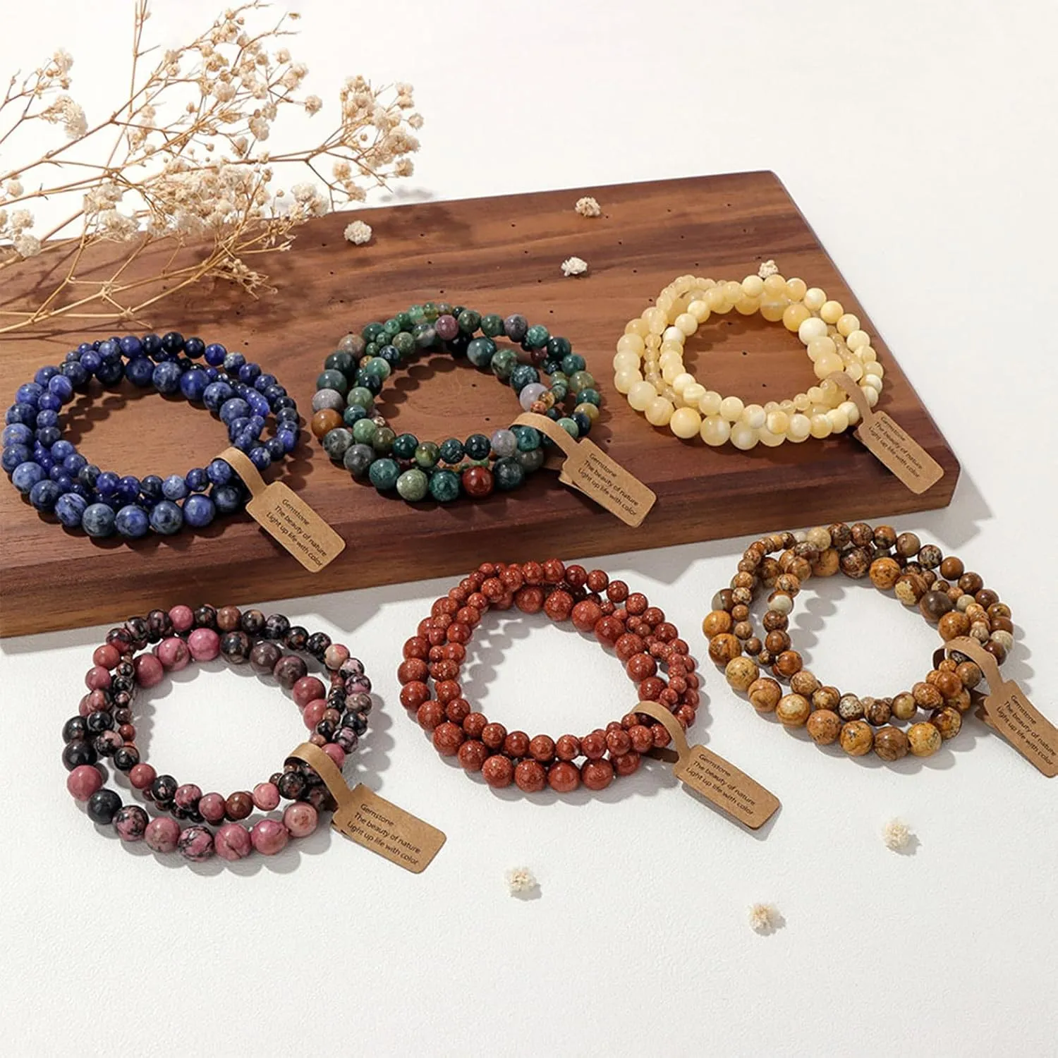 Healing Crystal Bracelet for Women Bead Bracelet Handmade Natural Stone Bracelets Semi-Precious Gemstone Bracelets Stretch Crystal Beaded Bracelets Healing Gifts for Women Girls