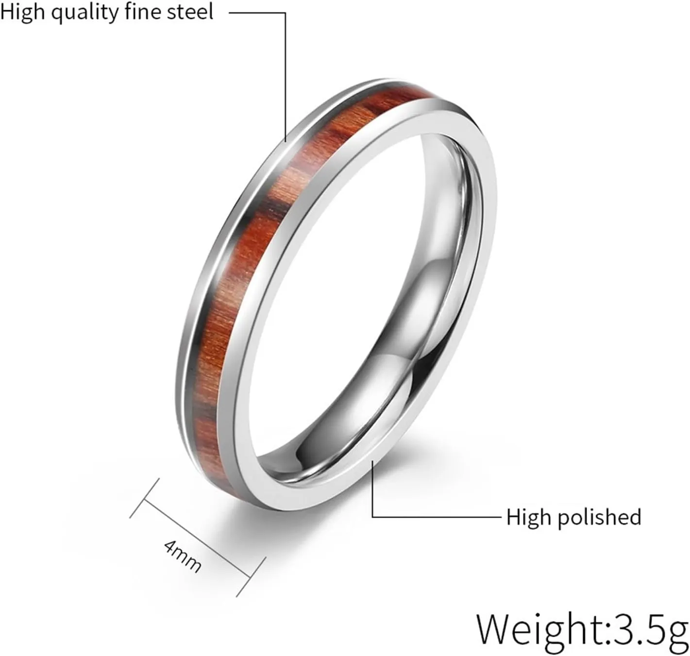 His and Her Couples Rings, Wedding Rings for Couples Set Stainless Steel Comfort Fit 6mm 4mm Silver Ring Inlay Wood