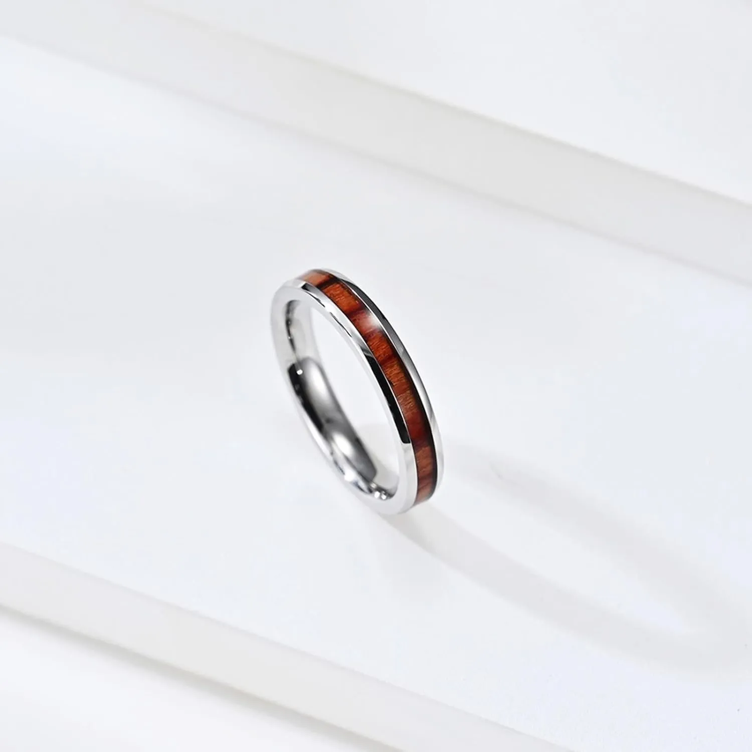 His and Her Couples Rings, Wedding Rings for Couples Set Stainless Steel Comfort Fit 6mm 4mm Silver Ring Inlay Wood