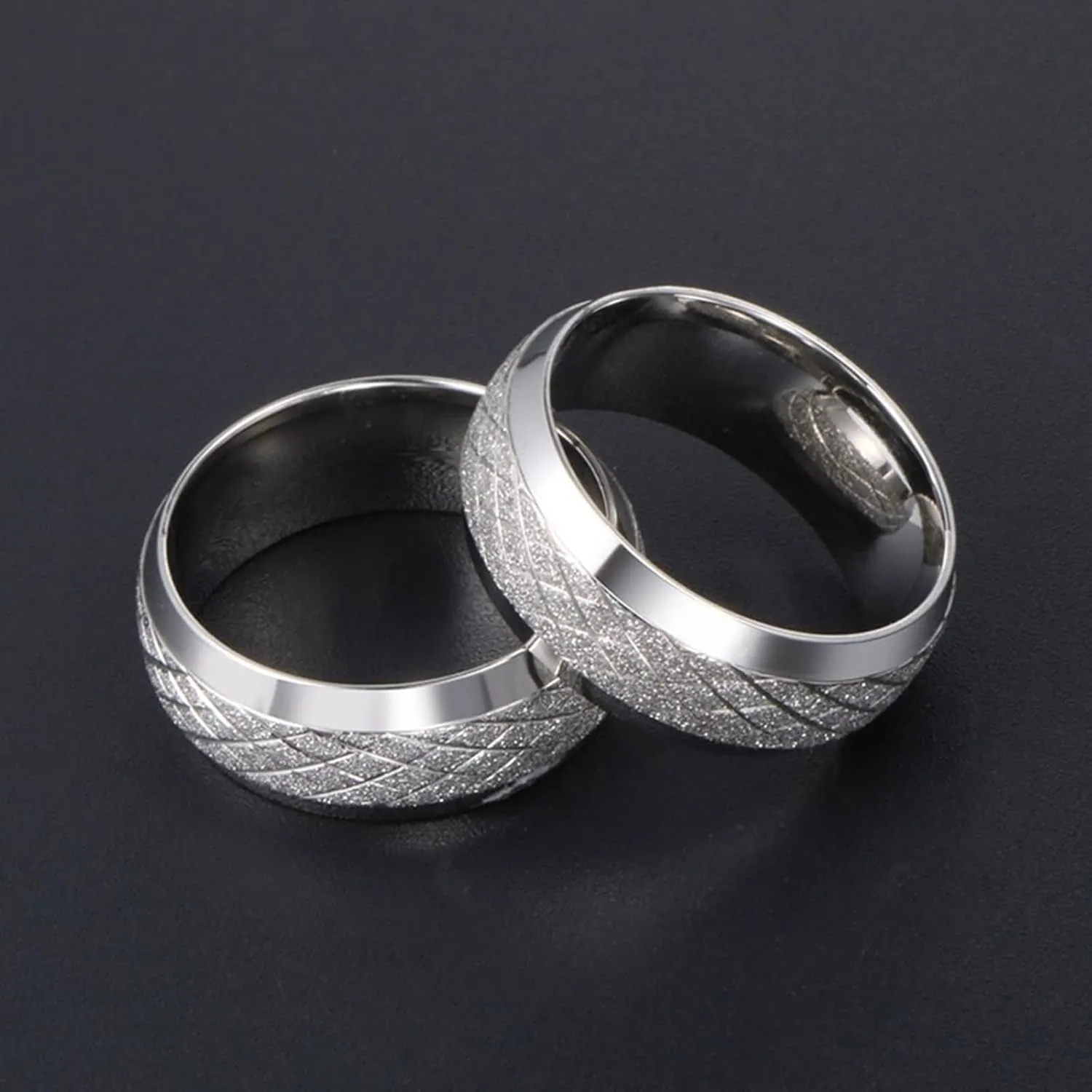 His and Her Wedding Rings Sets, Stainless Steel Engagement Rings for Couples Set Comfort Fit Silver Matte Ring 8mm
