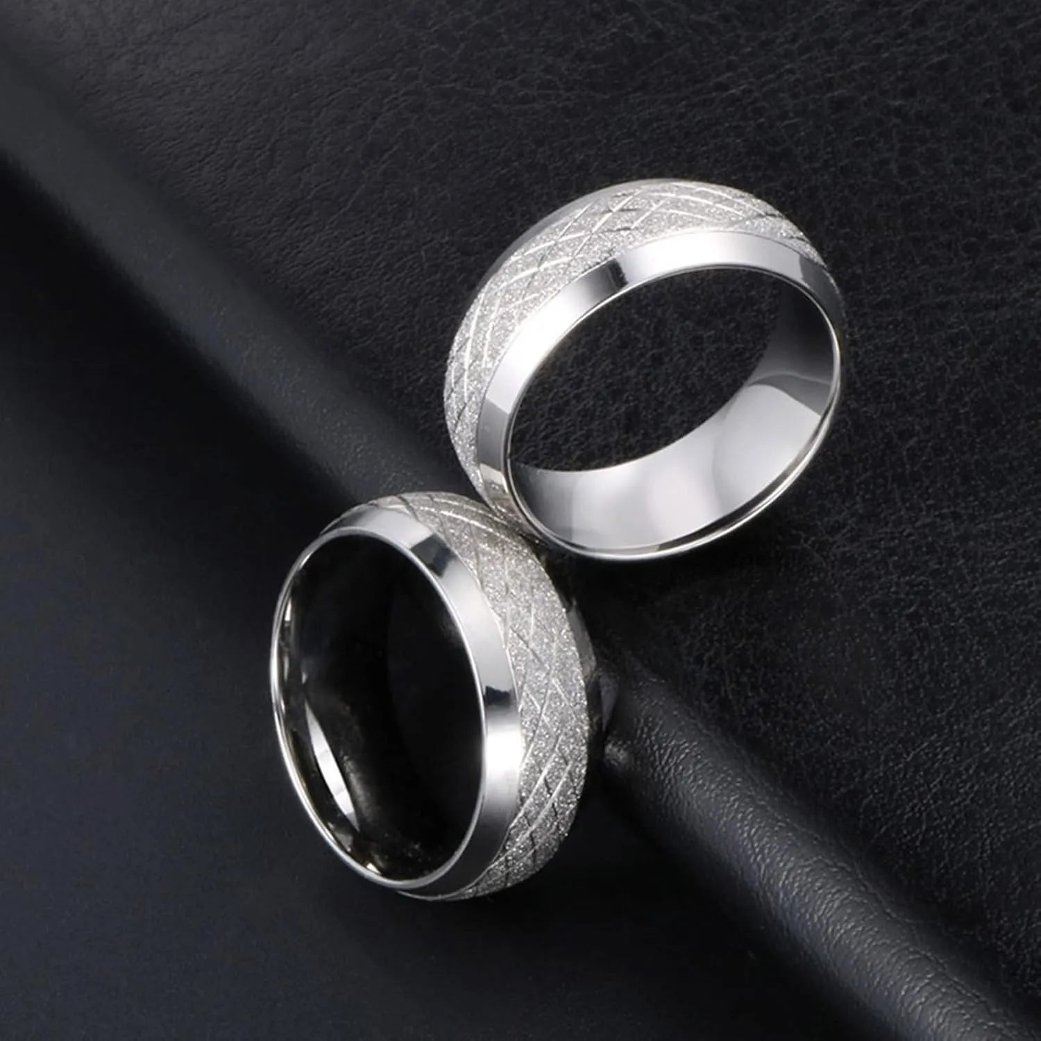 His and Her Wedding Rings Sets, Stainless Steel Engagement Rings for Couples Set Comfort Fit Silver Matte Ring 8mm