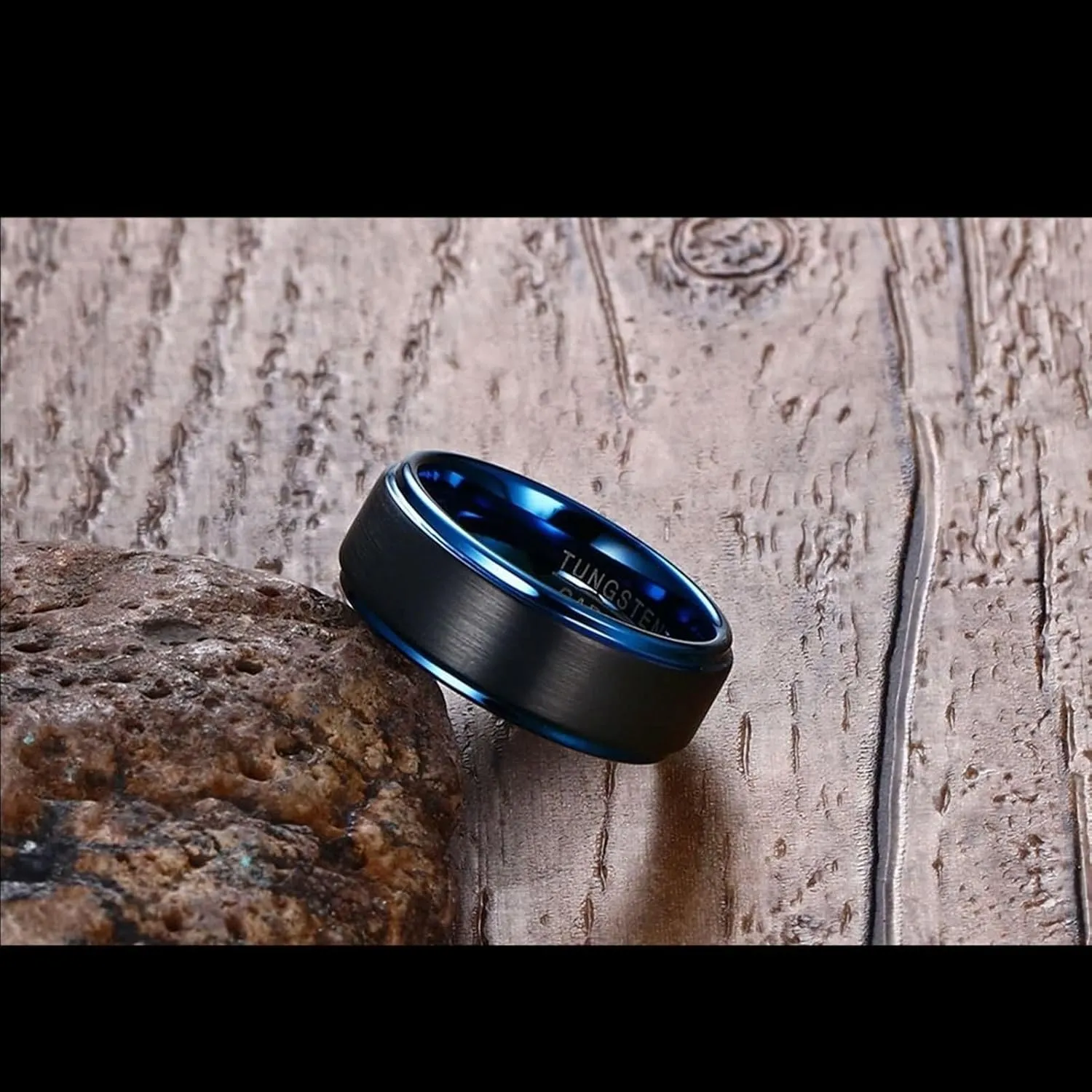 His and Her Wedding Rings Sets, Tungsten Couples Rings Promise Rings Comfort Fit Blue Brushed Ring 8mm