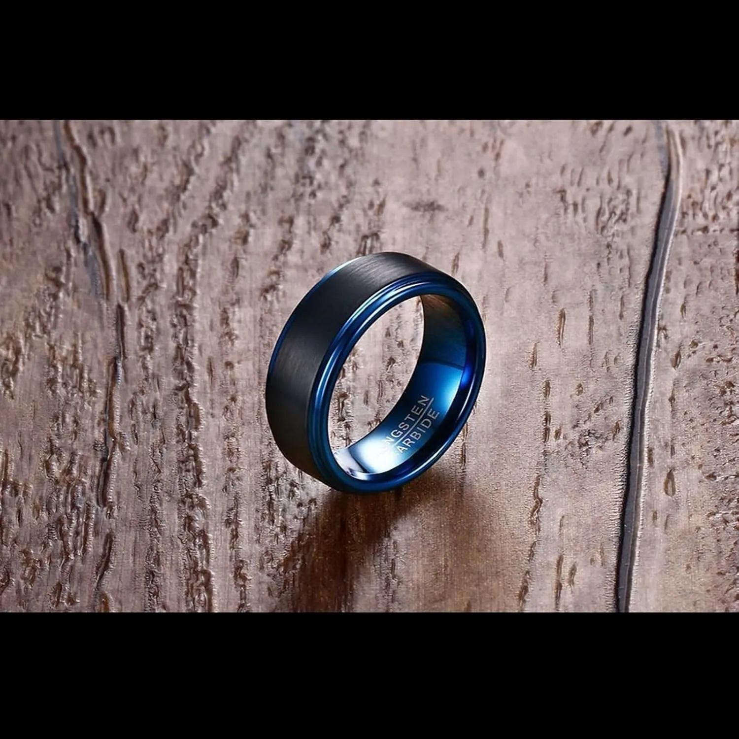 His and Her Wedding Rings Sets, Tungsten Couples Rings Promise Rings Comfort Fit Blue Brushed Ring 8mm